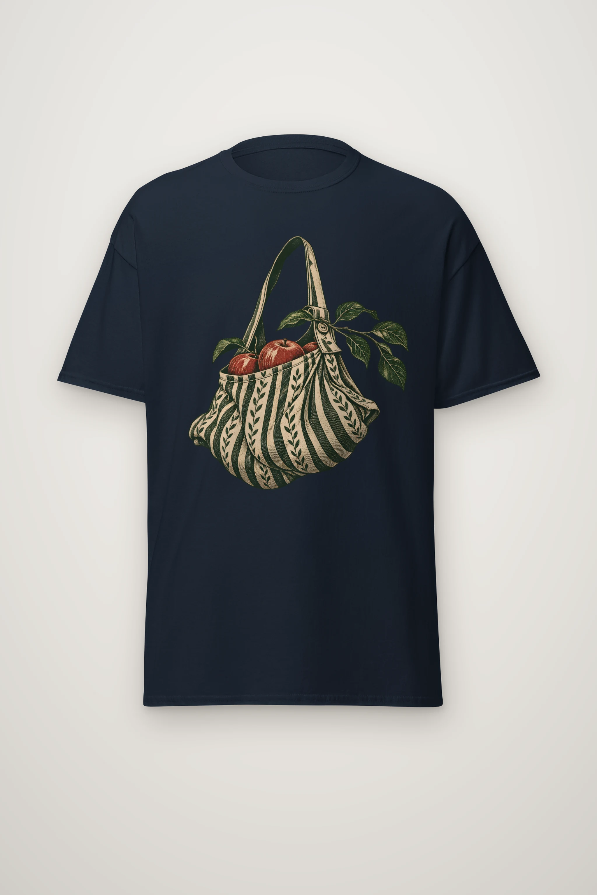 "Striped Apple Shoulder Bag" Heavyweight Unisex Crewneck T-shirt