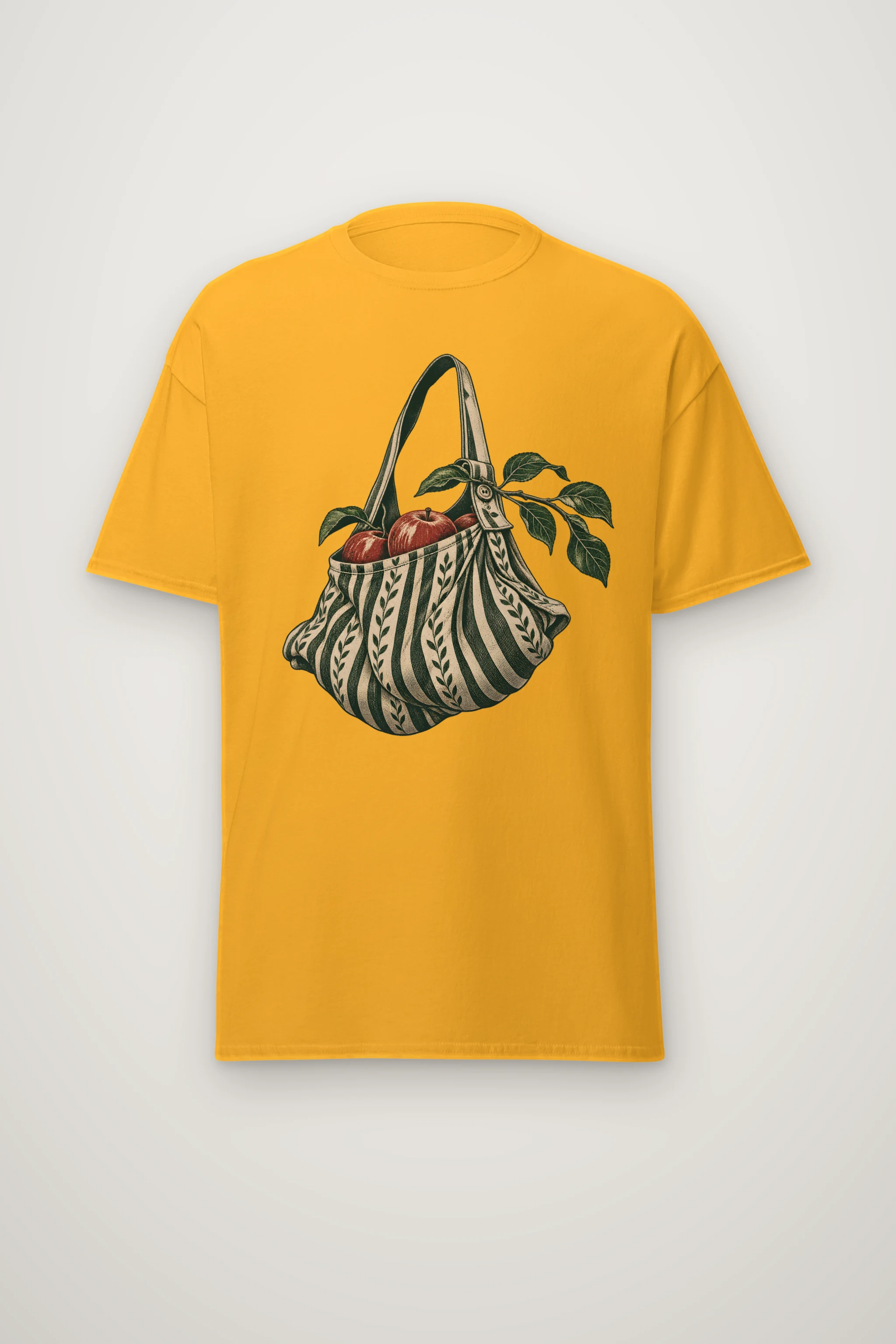 "Striped Apple Shoulder Bag" Heavyweight Unisex Crewneck T-shirt