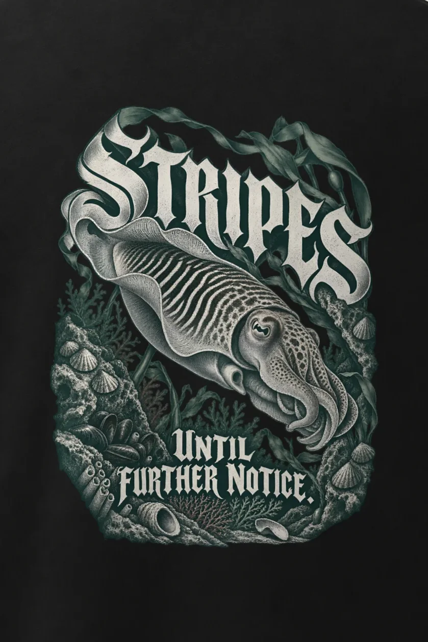 "Stripes Until Further Notice" Men’s Oversized Heavyweight Crewneck T-Shirt - the graphic up close