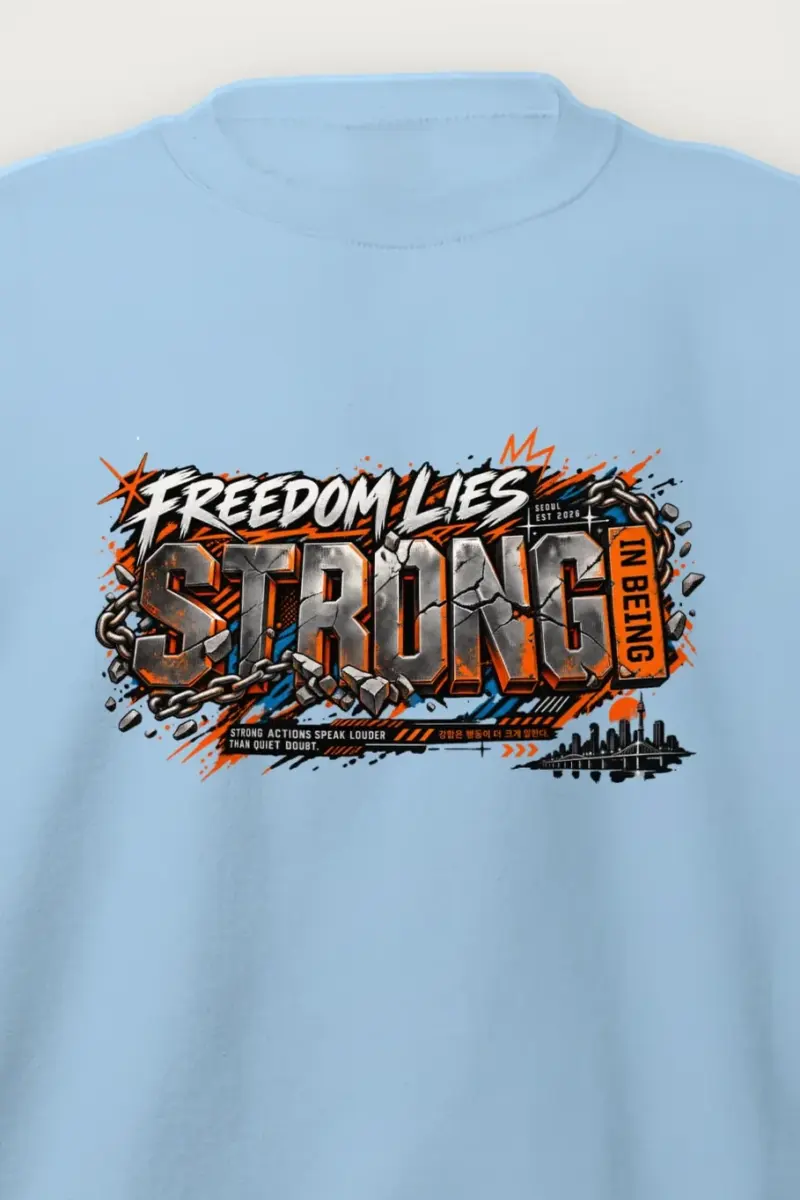 "Freedom Lies Strong In Being" Heavy Blend Unisex Crewneck Sweatshirt - the graphic up close
