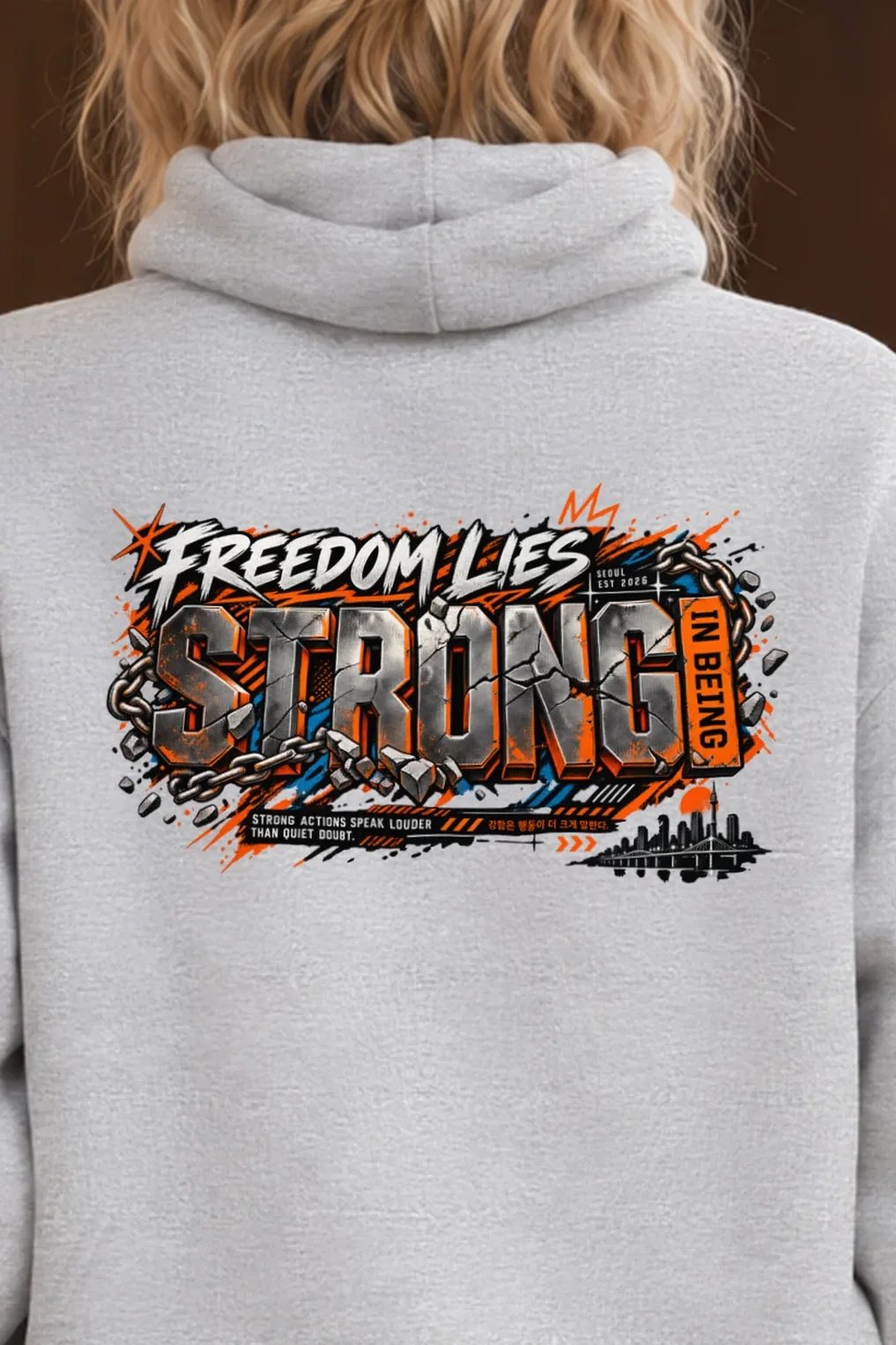 "Freedom Lies Strong" Unisex Pullover Hoodie - the graphic up close