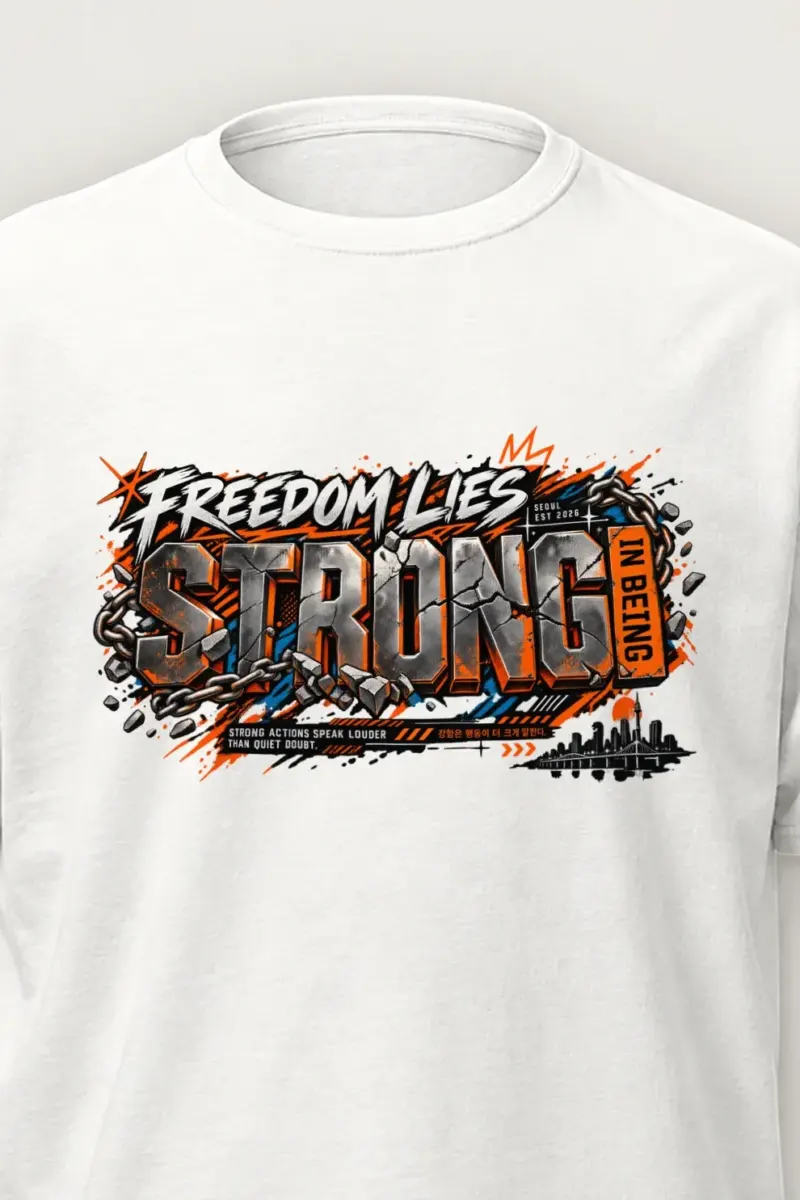 "Freedom Lies Strong" Heavyweight Unisex Crewneck T-shirt - the graphic up close