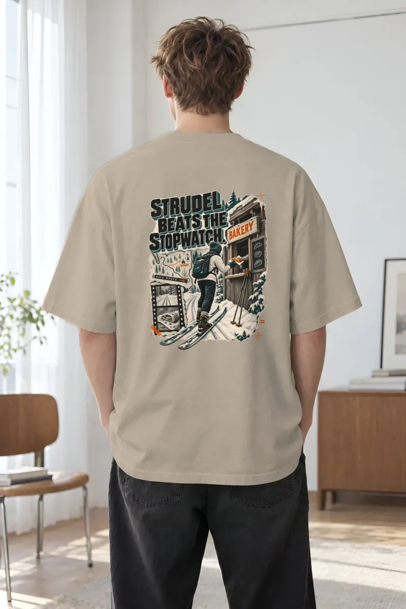 "Strudel Beats The Stopwatch" Men's Oversized Heavyweight Crewneck T-Shirt