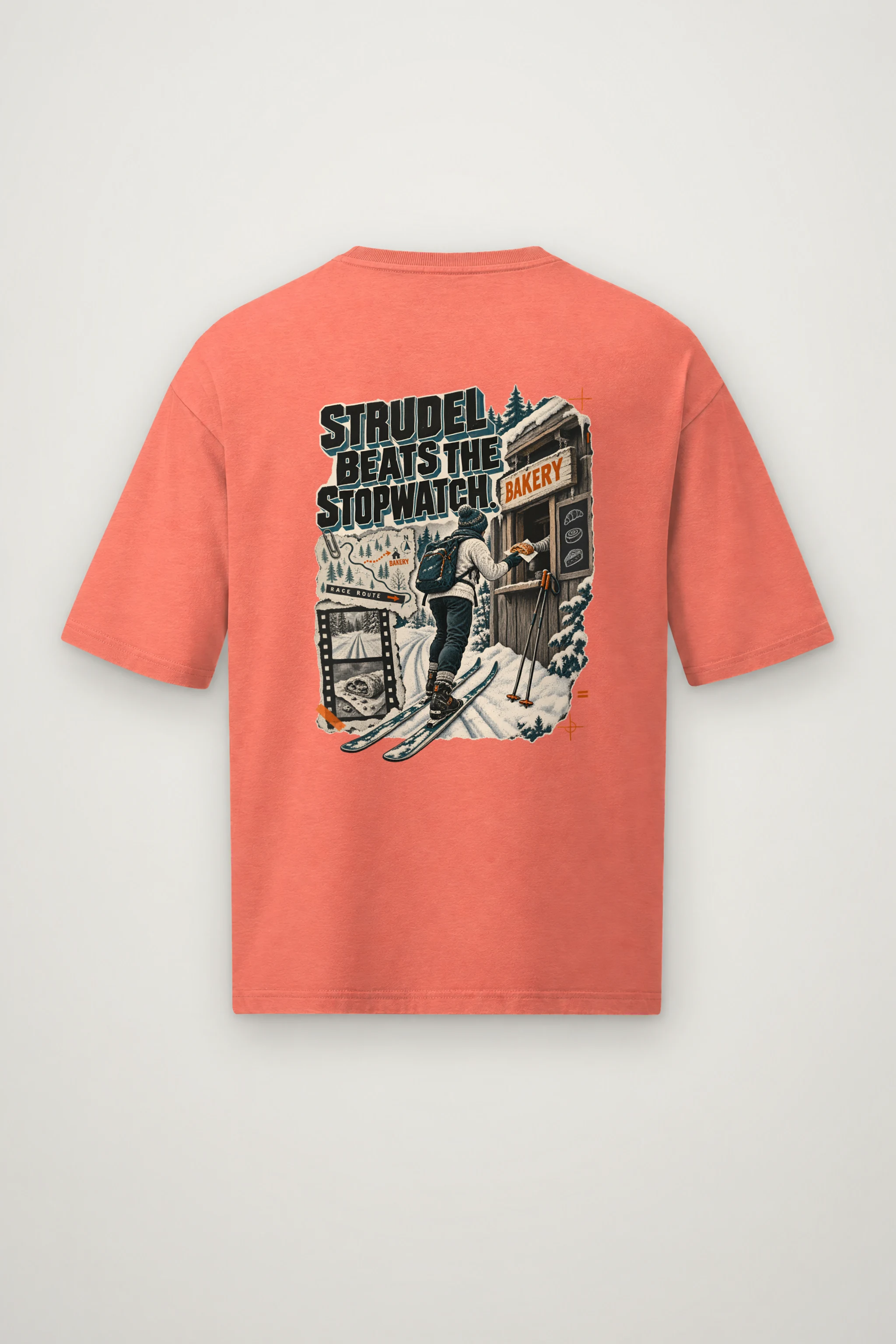 "Strudel Beats The Stopwatch" Men's Oversized Heavyweight Crewneck T-Shirt
