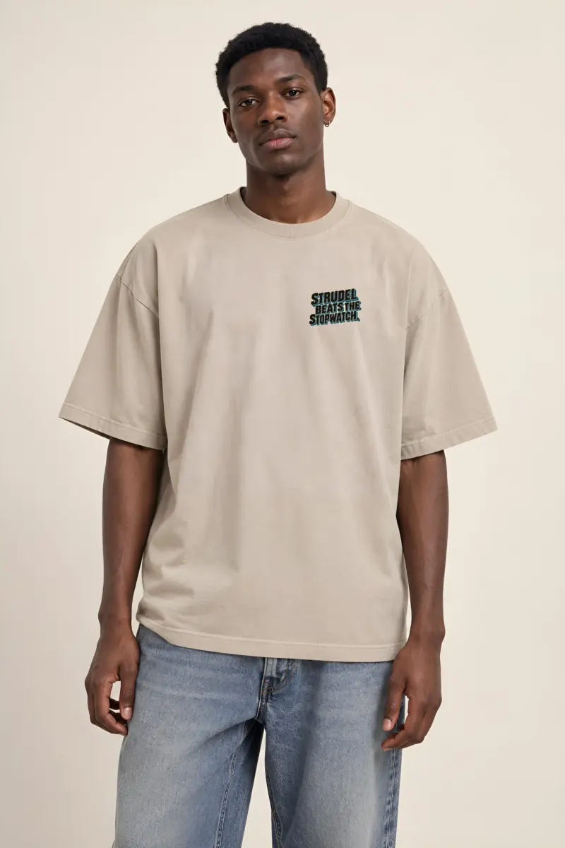 "Strudel Beats The Stopwatch" Unisex Oversized Heavyweight Crewneck T-Shirt