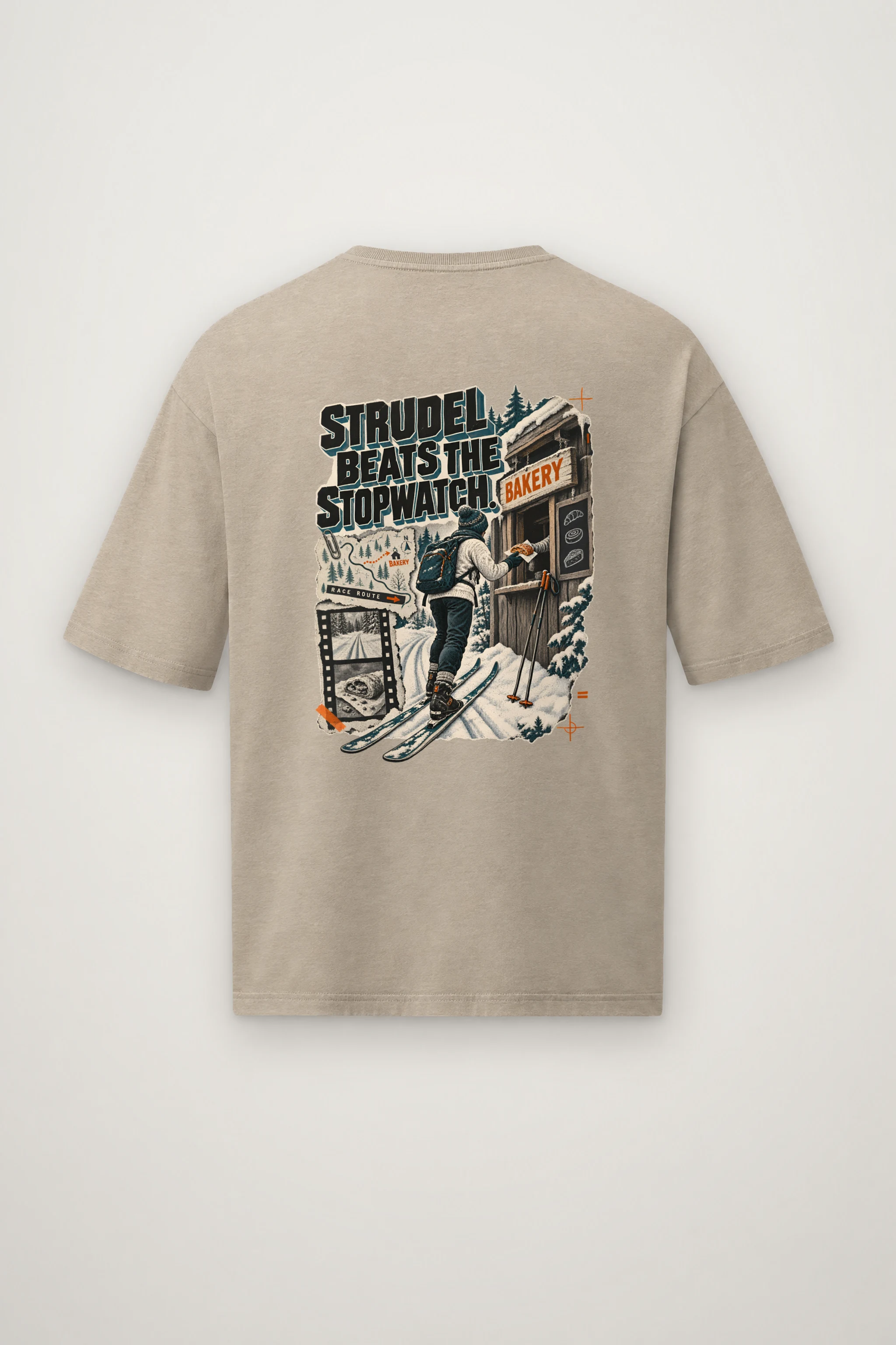 "Strudel Beats The Stopwatch" Men's Oversized Heavyweight Crewneck T-Shirt