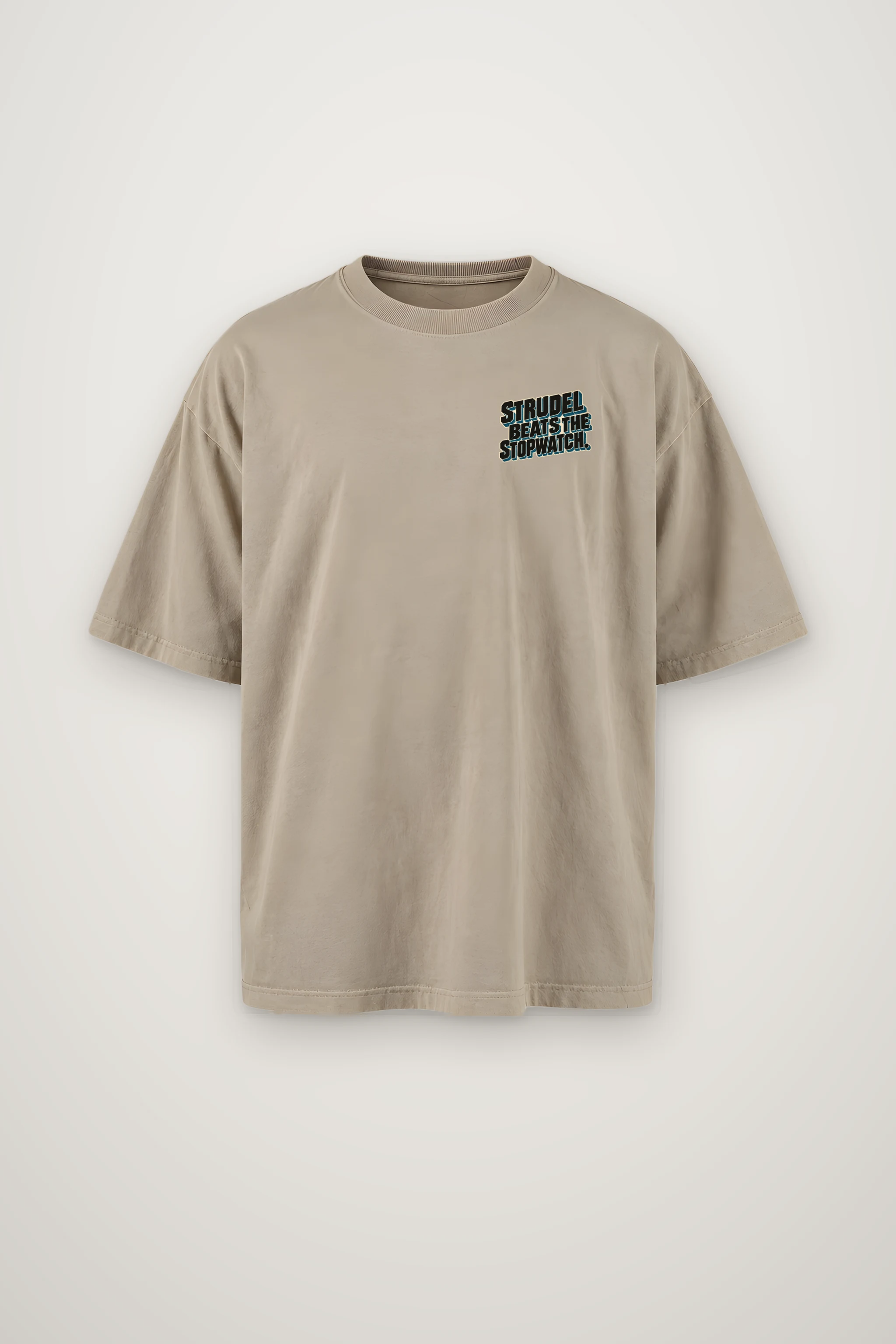 "Strudel Beats The Stopwatch" Men's Oversized Heavyweight Crewneck T-Shirt