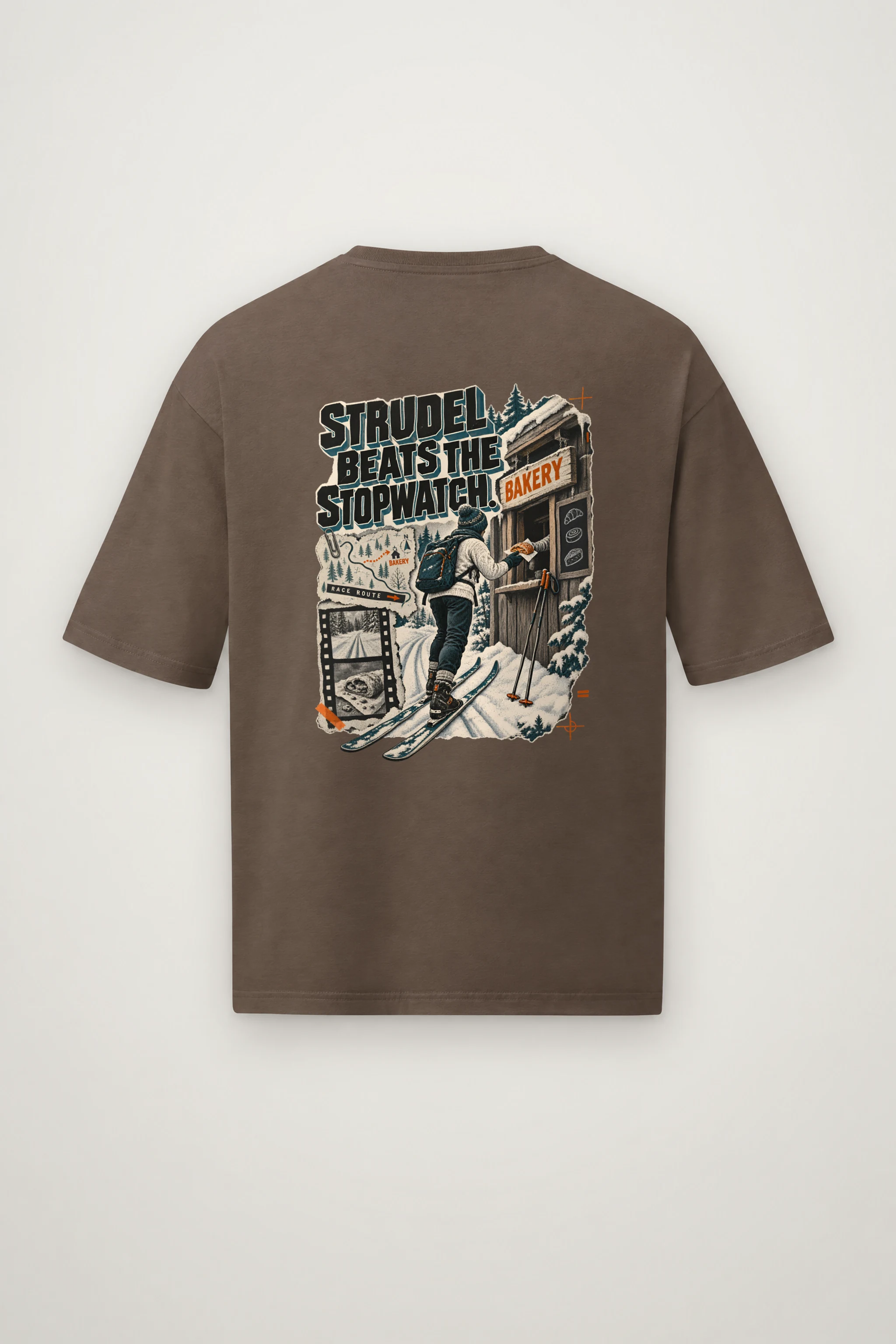 "Strudel Beats The Stopwatch" Men's Oversized Heavyweight Crewneck T-Shirt