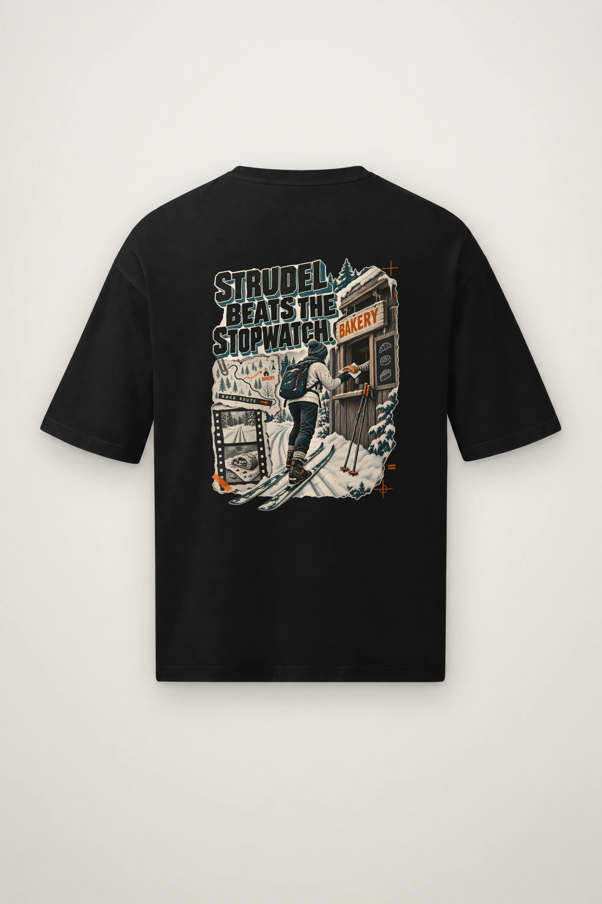 "Strudel Beats The Stopwatch" Men's Oversized Heavyweight Crewneck T-Shirt