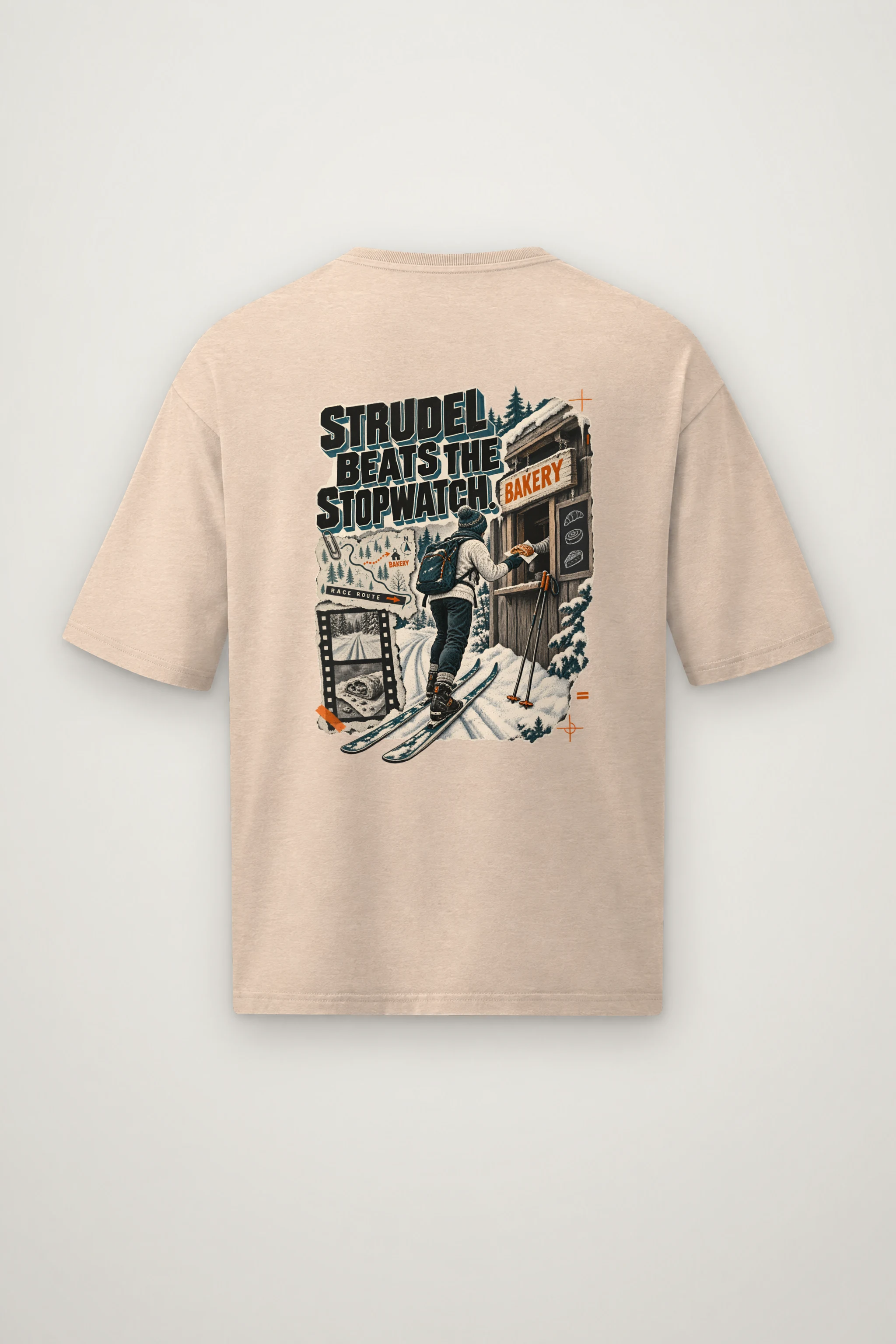 "Strudel Beats The Stopwatch" Men's Oversized Heavyweight Crewneck T-Shirt
