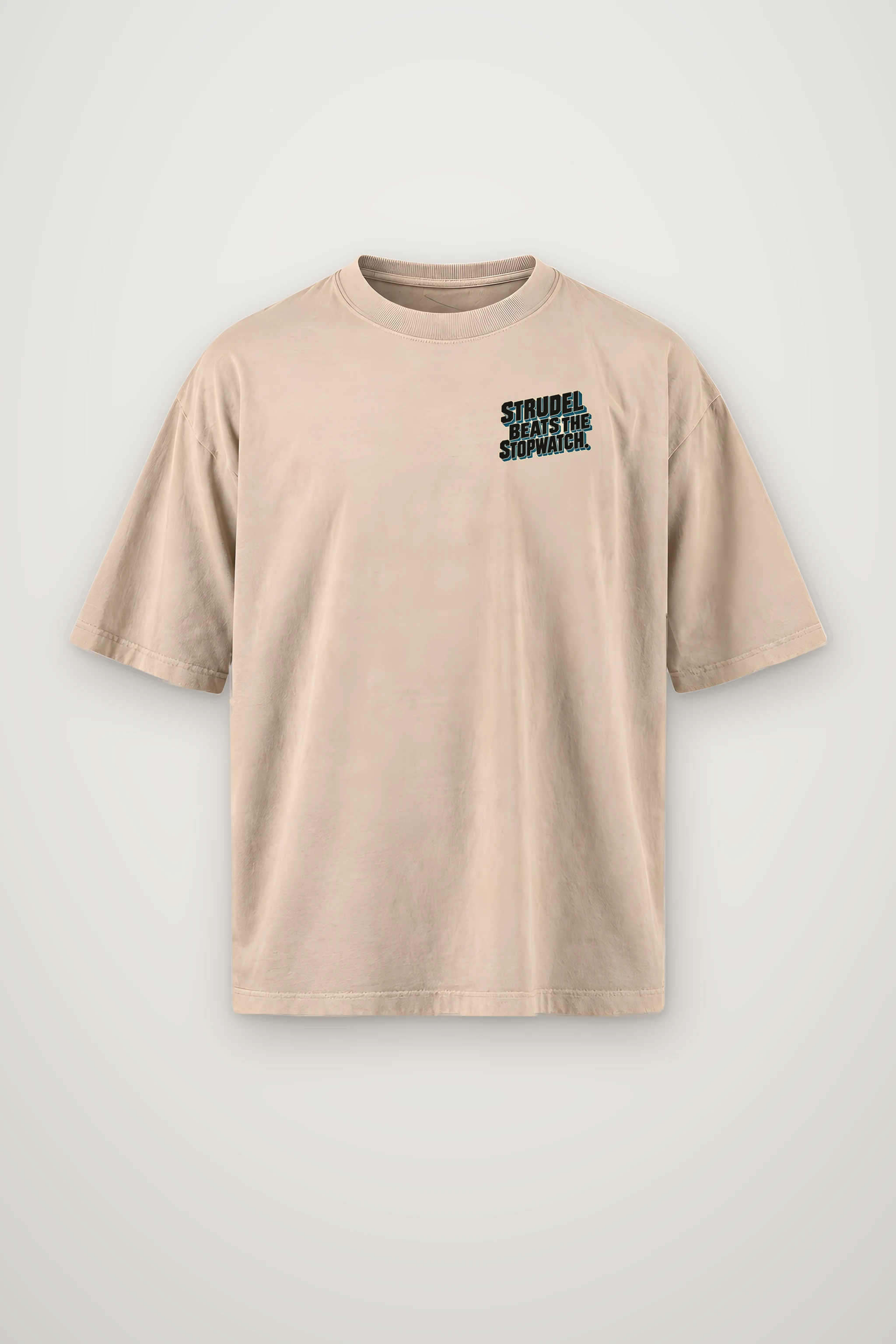 "Strudel Beats The Stopwatch" Men's Oversized Heavyweight Crewneck T-Shirt