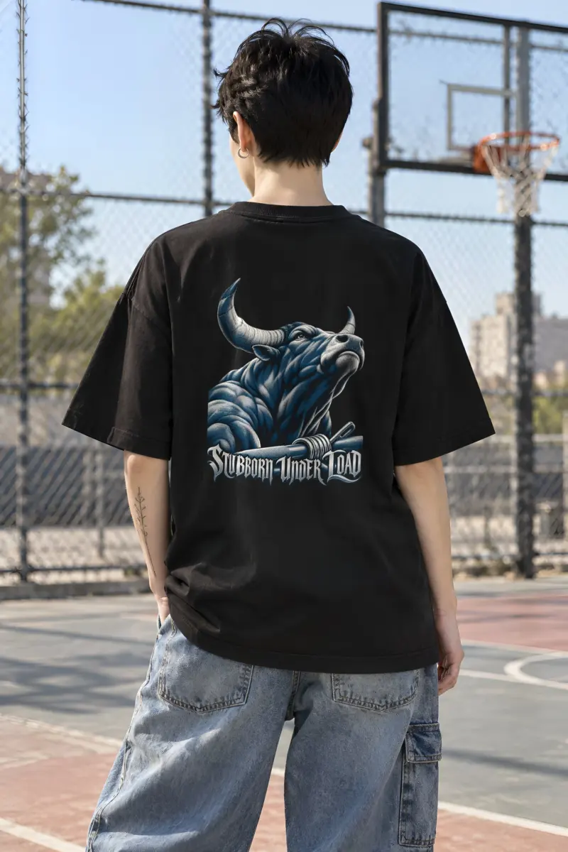 "Stubborn Under Load" Unisex Oversized Heavyweight Crewneck T-Shirt