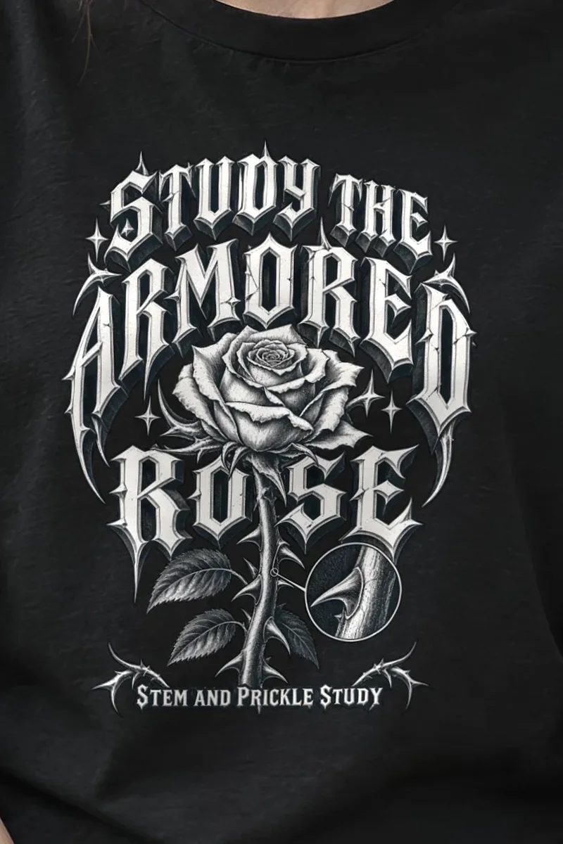 "Study the Armored Rose" Heavyweight Unisex Crewneck T-shirt - the graphic up close