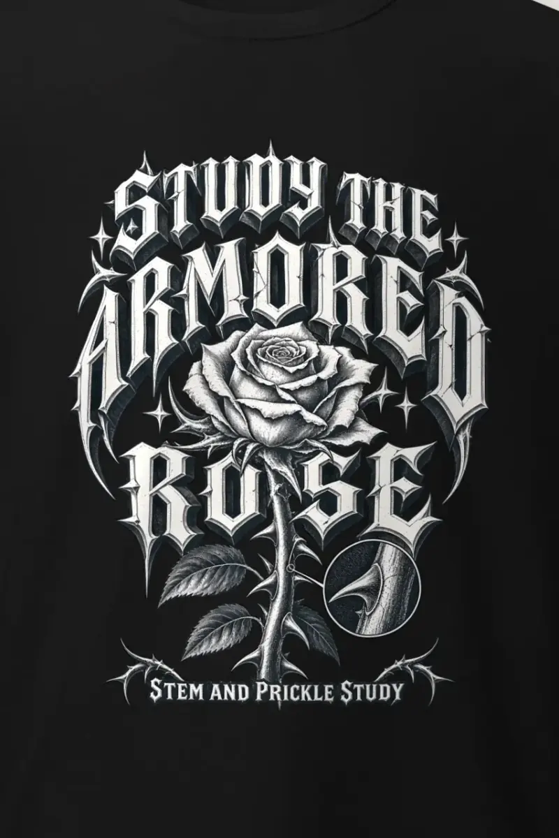 "Study the Armored Rose" Heavyweight Unisex Crewneck T-shirt - the graphic up close