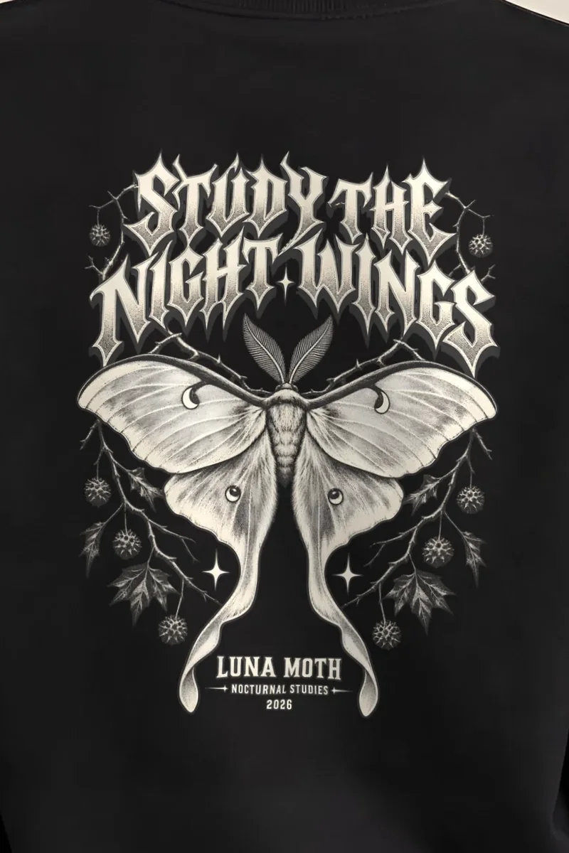 "Study the Night Wings" Heavy Blend Unisex Crewneck Sweatshirt - the graphic up close