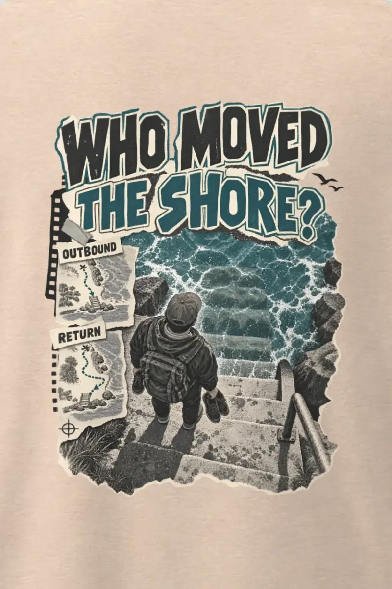 "Submerged Stairway Collage" Men’s Oversized Heavyweight Crewneck T-Shirt - the graphic up close