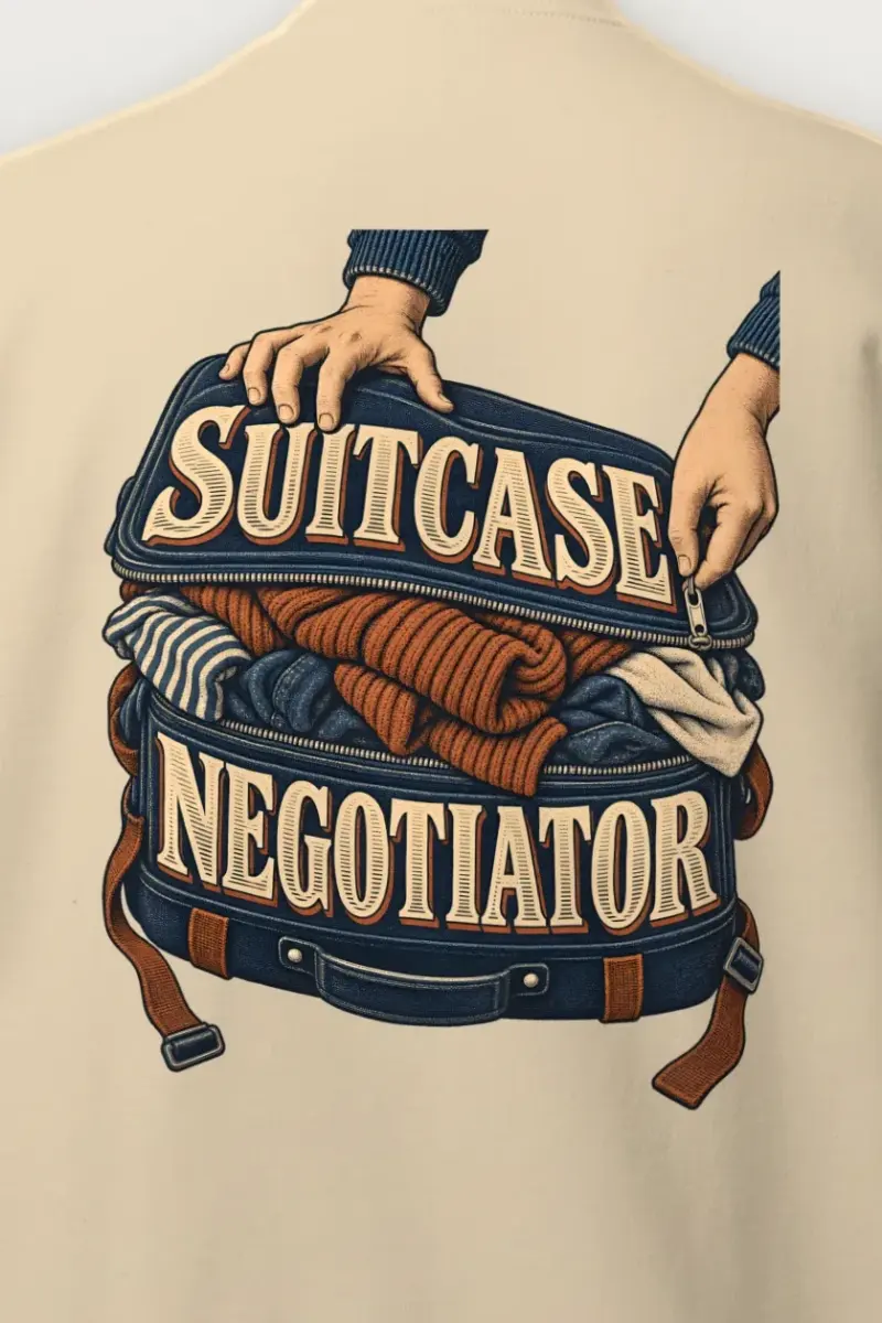 "Suitcase Negotiator" Heavy Blend Unisex Crewneck Sweatshirt - the graphic up close