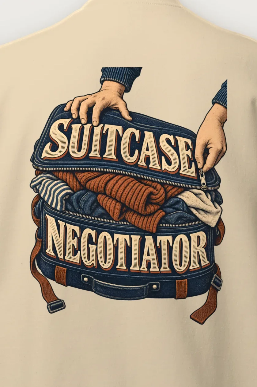 "Suitcase Negotiator" Heavy Blend Unisex Crewneck Sweatshirt - the graphic up close