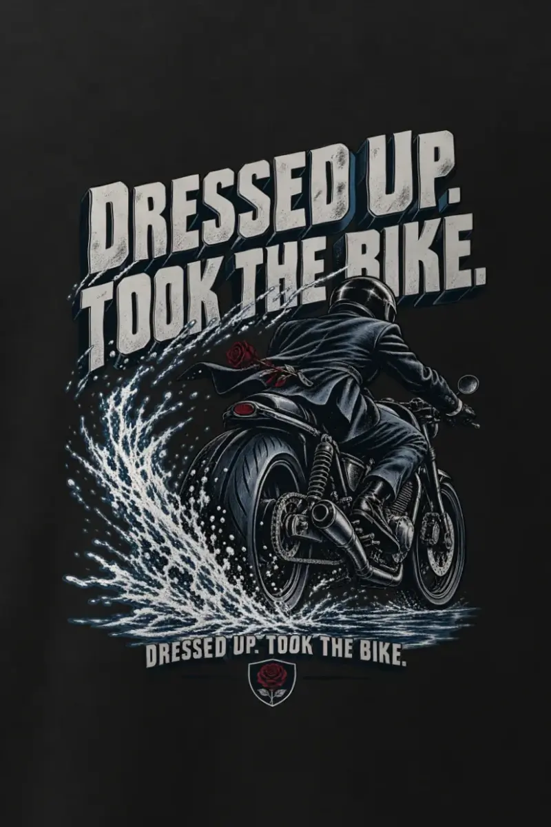 "Suited Motorcycle Rider" Men’s Oversized Heavyweight Crewneck T-Shirt - the graphic up close