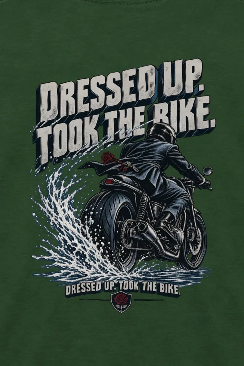 "Suited Motorcycle Rider" Unisex Longsleeve T-shirt - the graphic up close