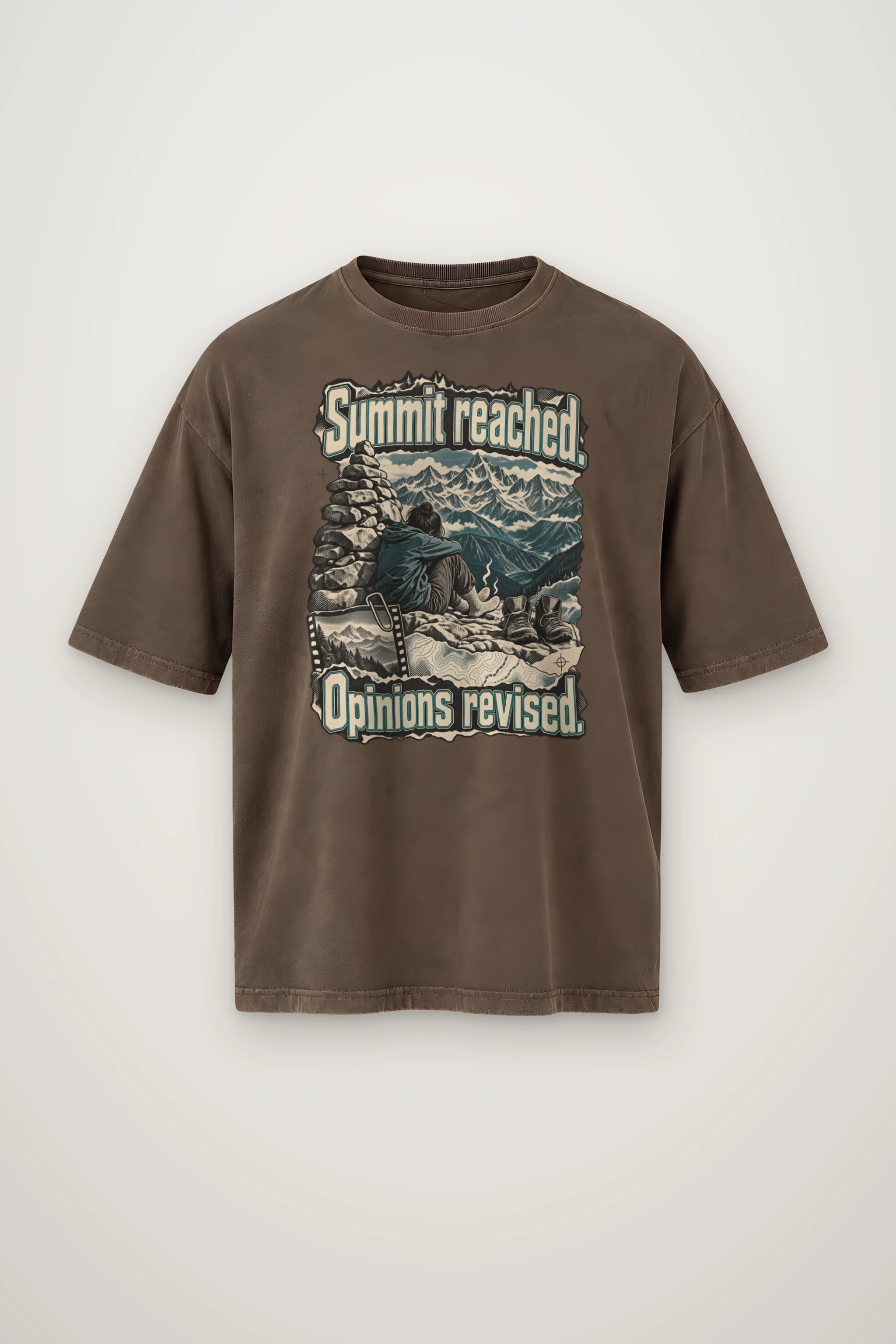 "Summit Reached. Opinions Revised." Men's Oversized Heavyweight Crewneck T-Shirt