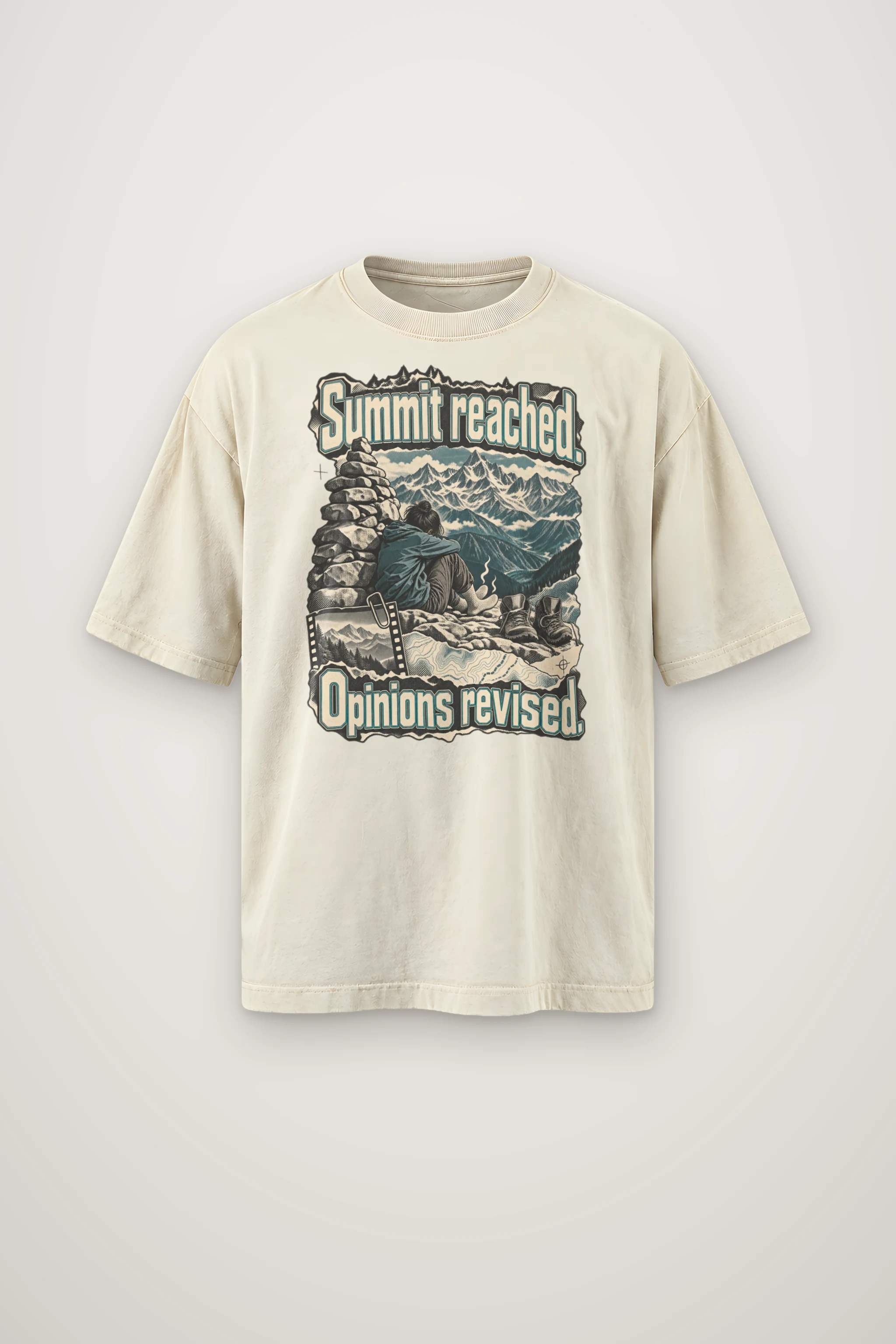 "Summit Reached. Opinions Revised." Men's Oversized Heavyweight Crewneck T-Shirt