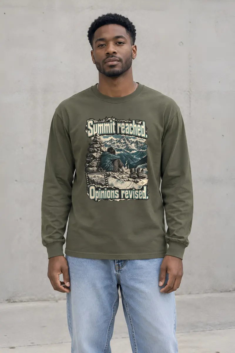 "Summit Reached. Opinions Revised." Unisex Longsleeve T-shirt