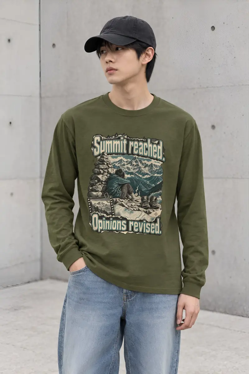 "Summit Reached. Opinions Revised." Unisex Longsleeve T-shirt