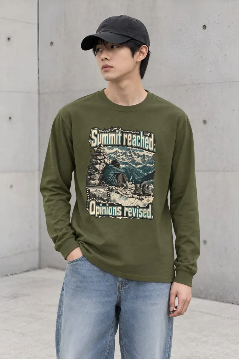 "Summit Reached. Opinions Revised." Unisex Longsleeve T-shirt