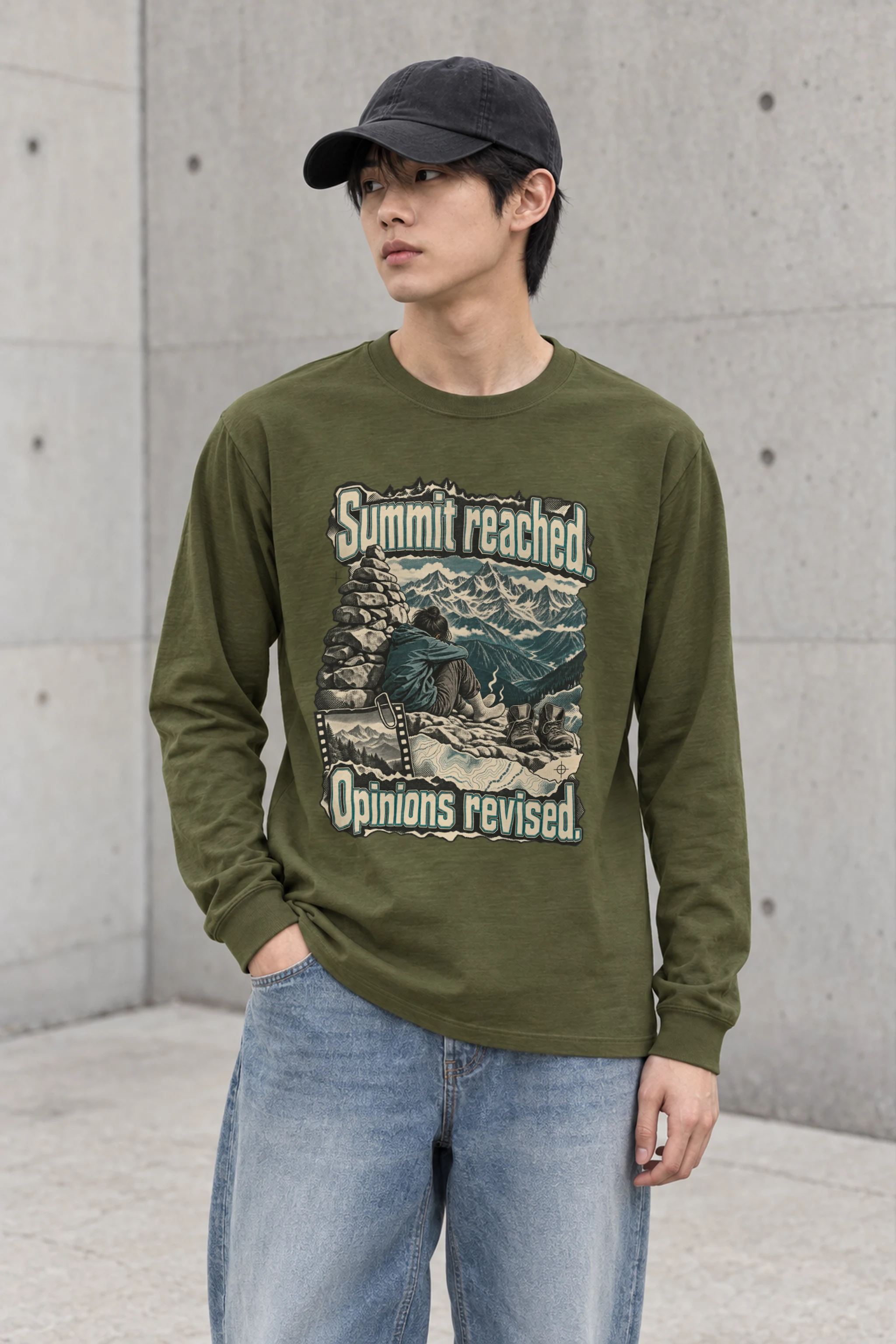 "Summit Reached. Opinions Revised." Unisex Longsleeve T-shirt