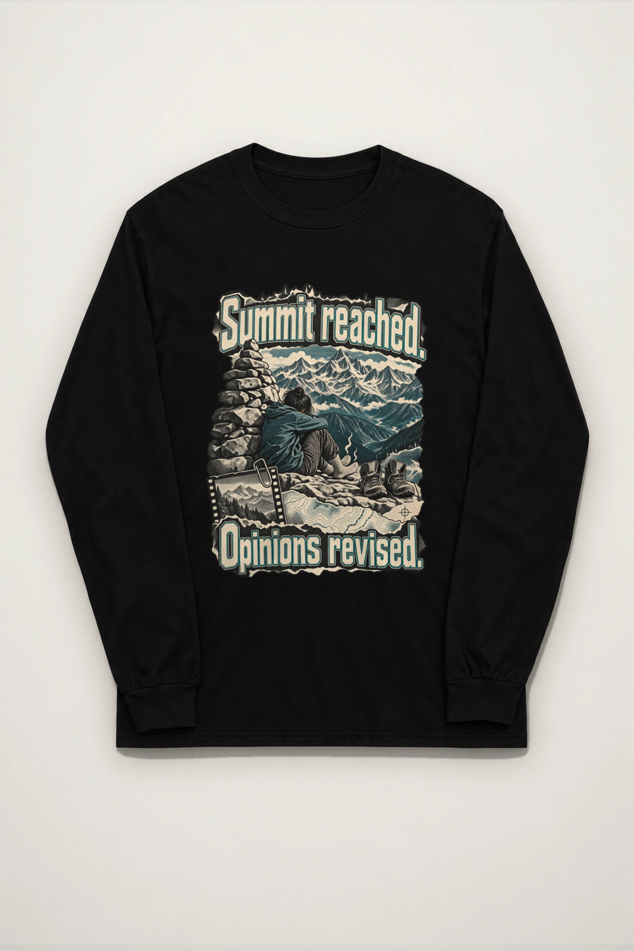 "Summit Reached. Opinions Revised." Unisex Longsleeve T-shirt