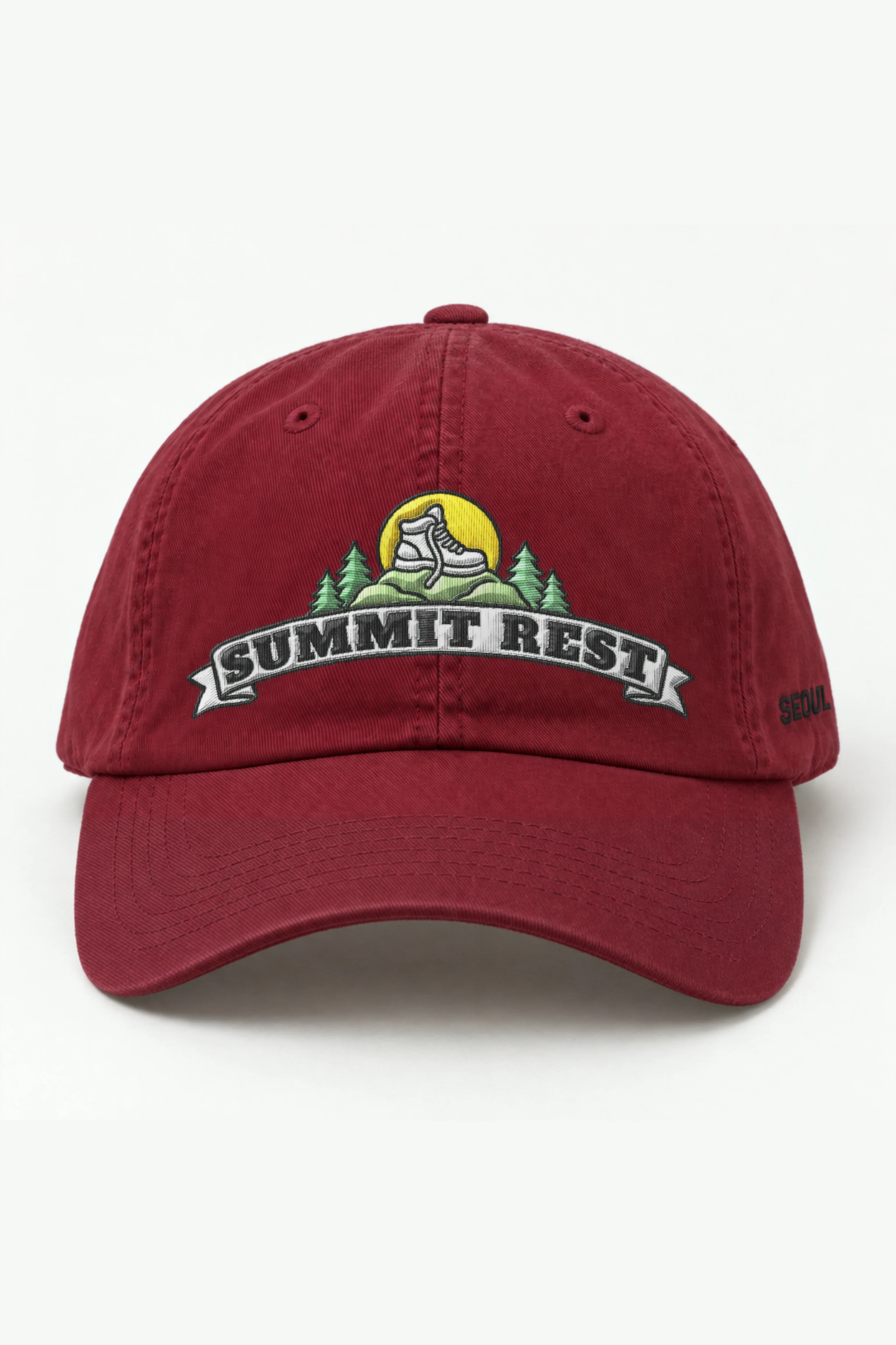 "Summit Rest" Classic Dad Hat · Embroidered — cranberry/cap-front