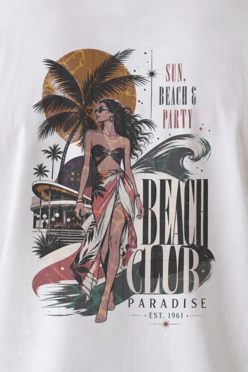 "Sun, Beach & Party" Unisex Longsleeve T-shirt - the graphic up close