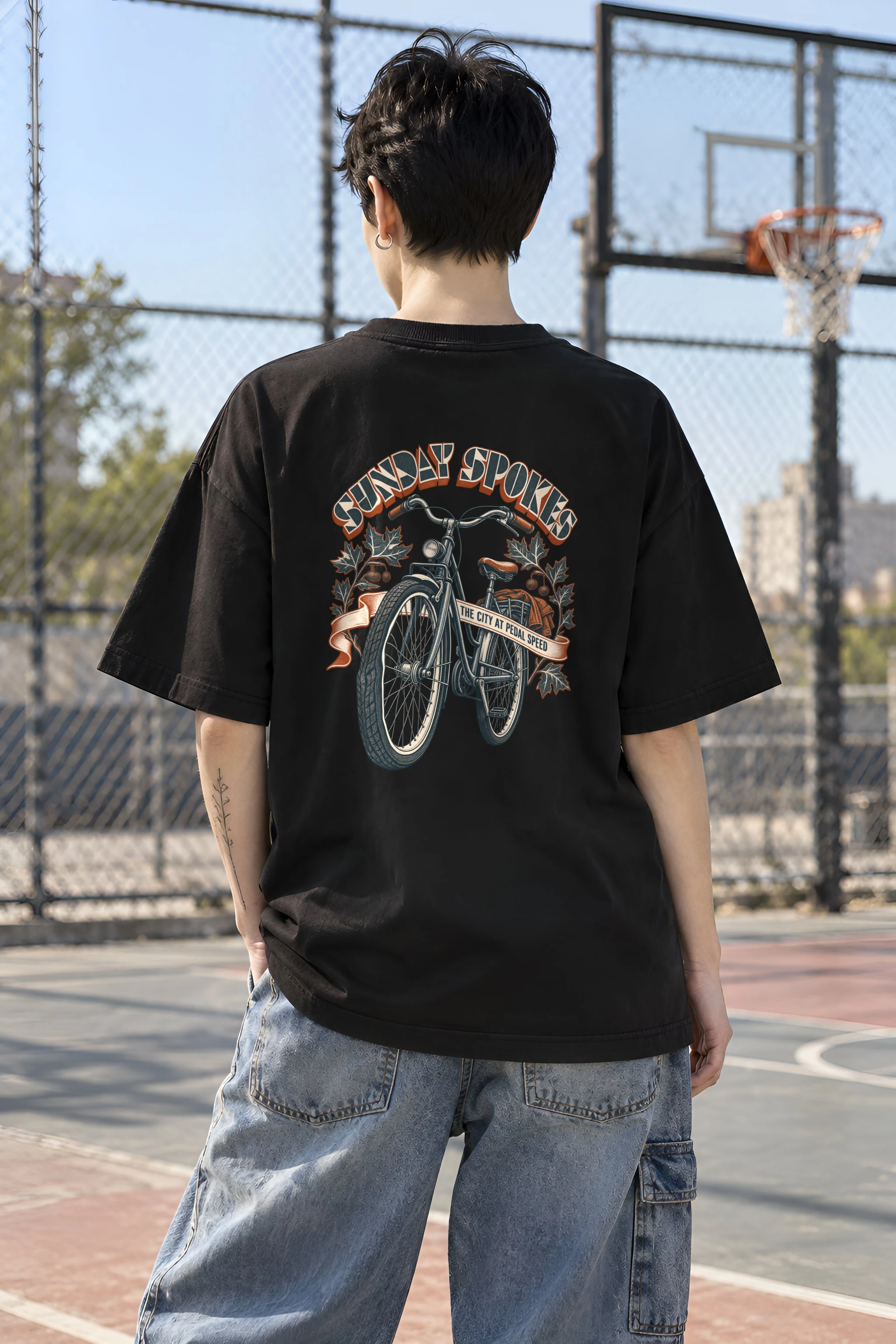 "SUNDAY SPOKES THE CITY AT PEDAL SPEED" Unisex Oversized Heavyweight Crewneck T-Shirt