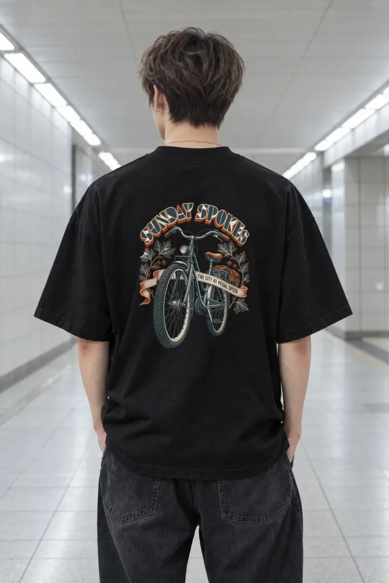 “SUNDAY SPOKES THE CITY AT PEDAL SPEED” Men’s Oversized Heavyweight Crewneck T-Shirt