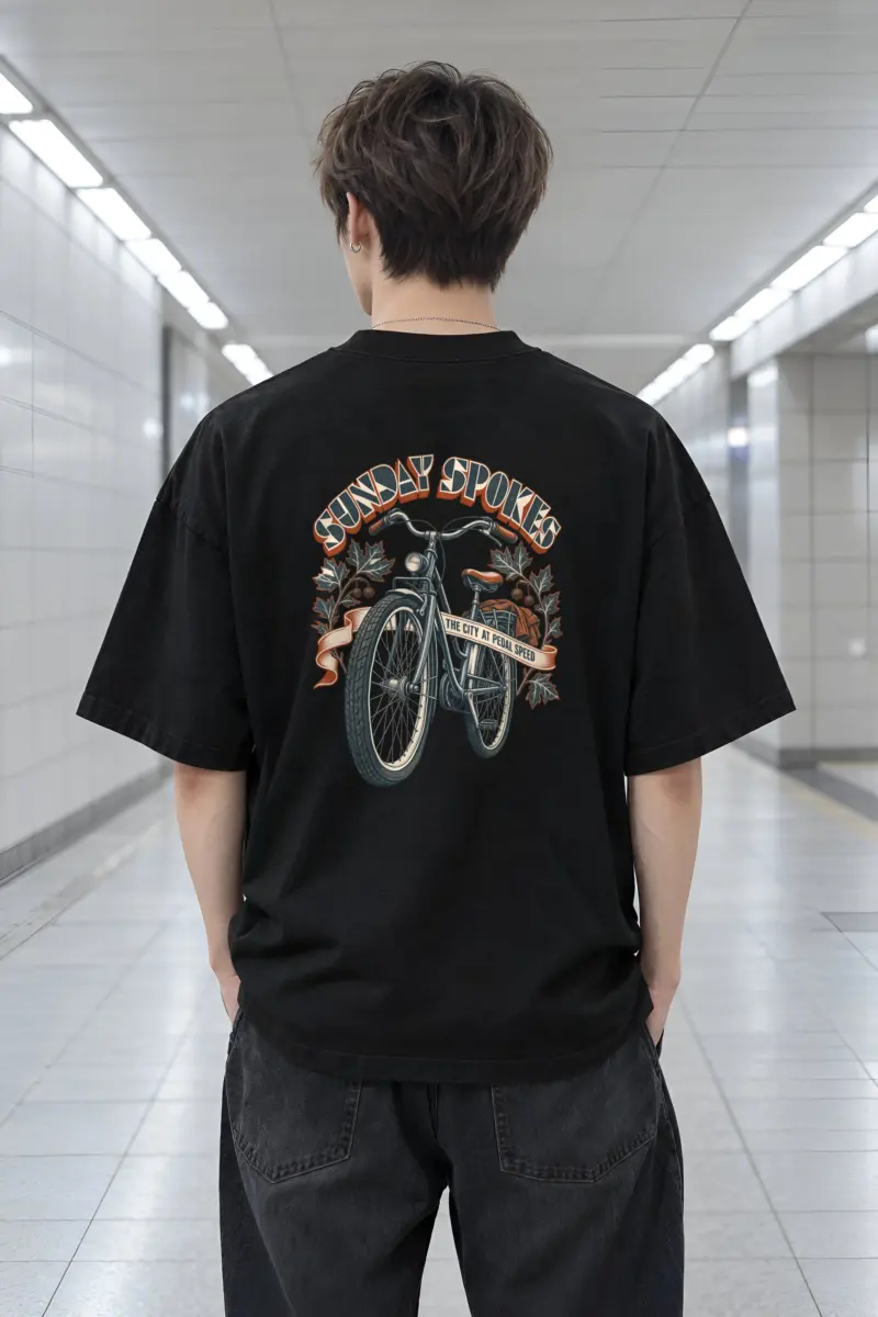 "SUNDAY SPOKES THE CITY AT PEDAL SPEED" Men's Oversized Heavyweight Crewneck T-Shirt