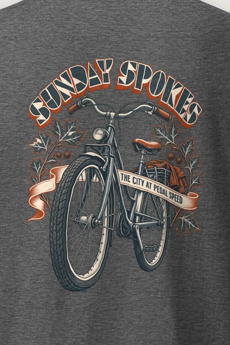 "Sunday Spokes The City" Heavyweight Unisex Crewneck T-shirt - the graphic up close