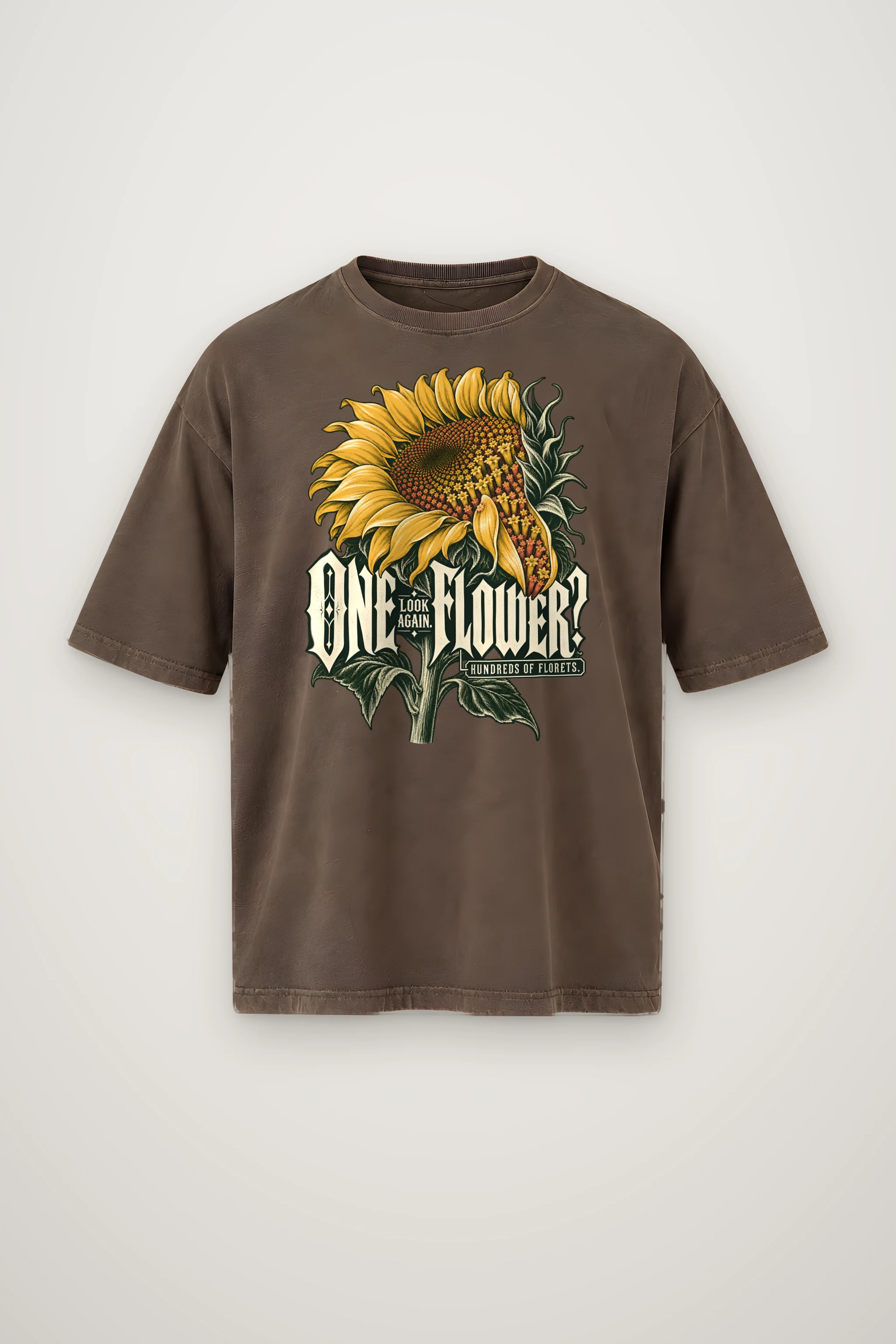 "Sunflower Floret Study" Men's Oversized Heavyweight Crewneck T-Shirt