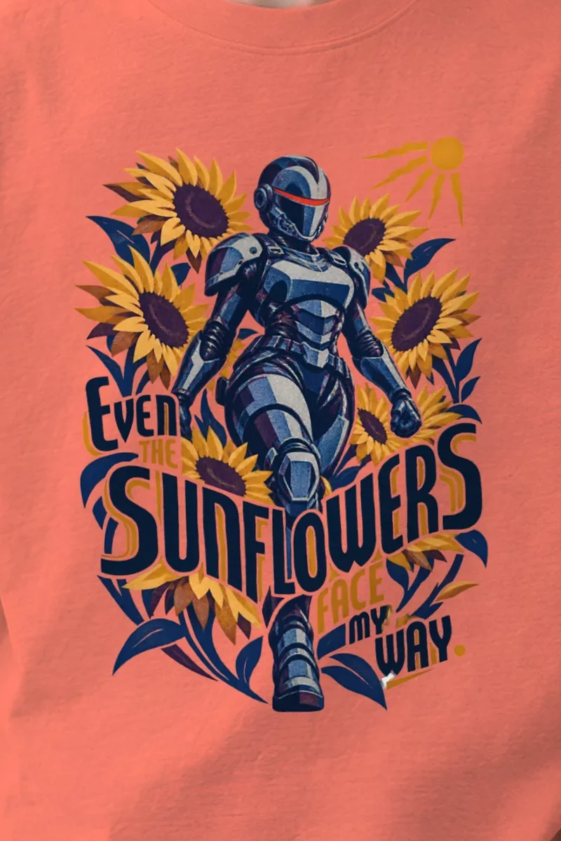 "Sunflowers Face My Way" Unisex Oversized Heavyweight Crewneck T-Shirt - the graphic up close