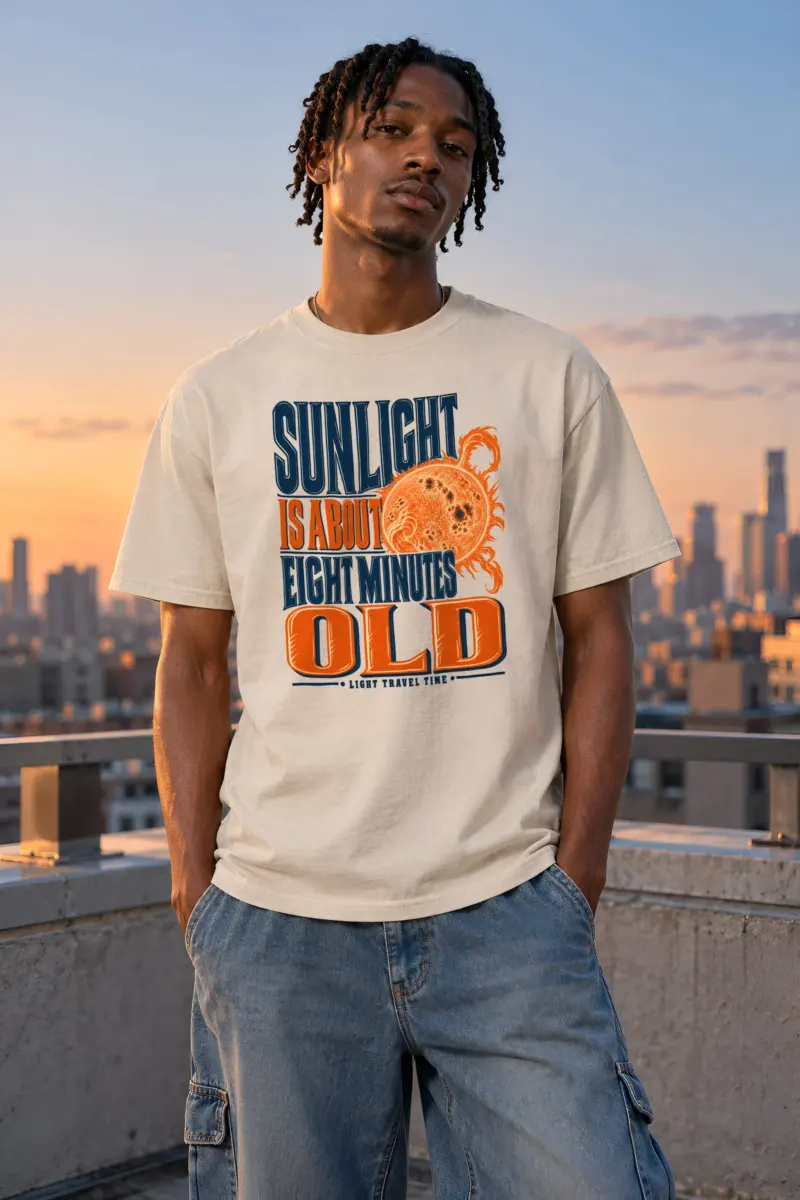 "Sunlight Is About Eight Minutes Old" Heavyweight Unisex Crewneck T-shirt