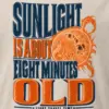 "Sunlight Is About Eight Minutes Old" Heavyweight Unisex Crewneck T-shirt - the graphic up close