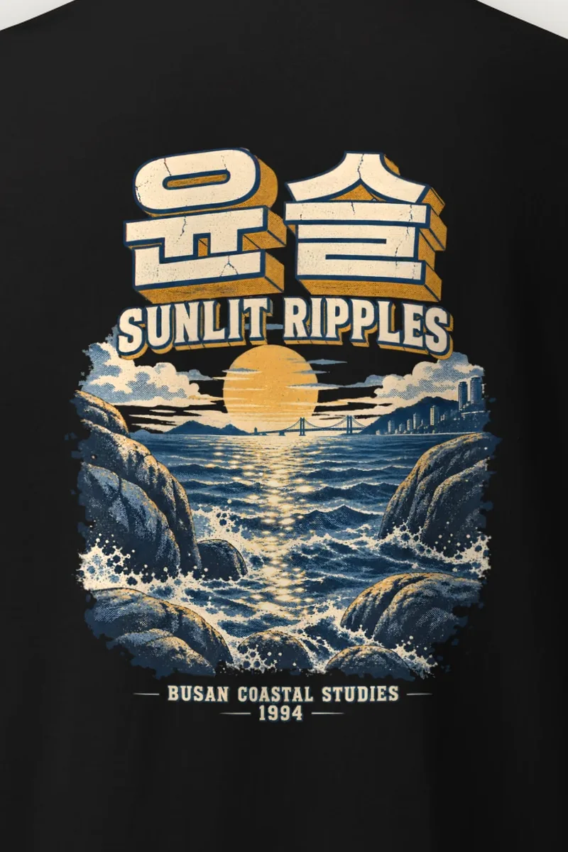 "Sunlit Ripples" Heavyweight Unisex Crewneck T-shirt - the graphic up close