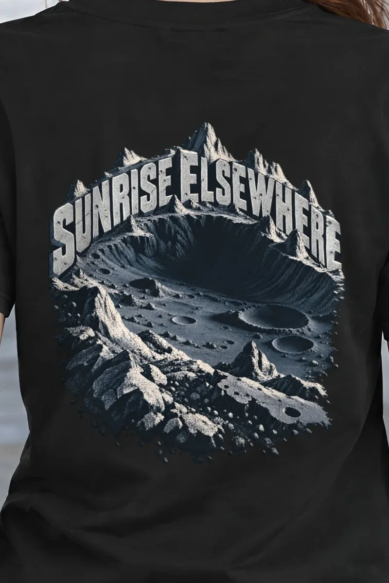 "Sunrise Elsewhere" Heavyweight Unisex Crewneck T-shirt - the graphic up close