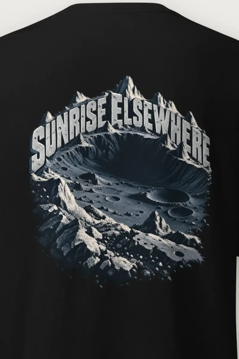"Sunrise Elsewhere" Heavyweight Unisex Crewneck T-shirt - the graphic up close