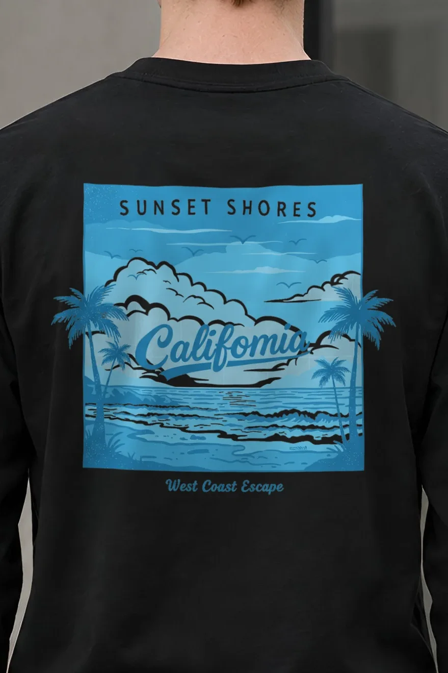 "Sunset Shores" Unisex Longsleeve T-shirt - the graphic up close