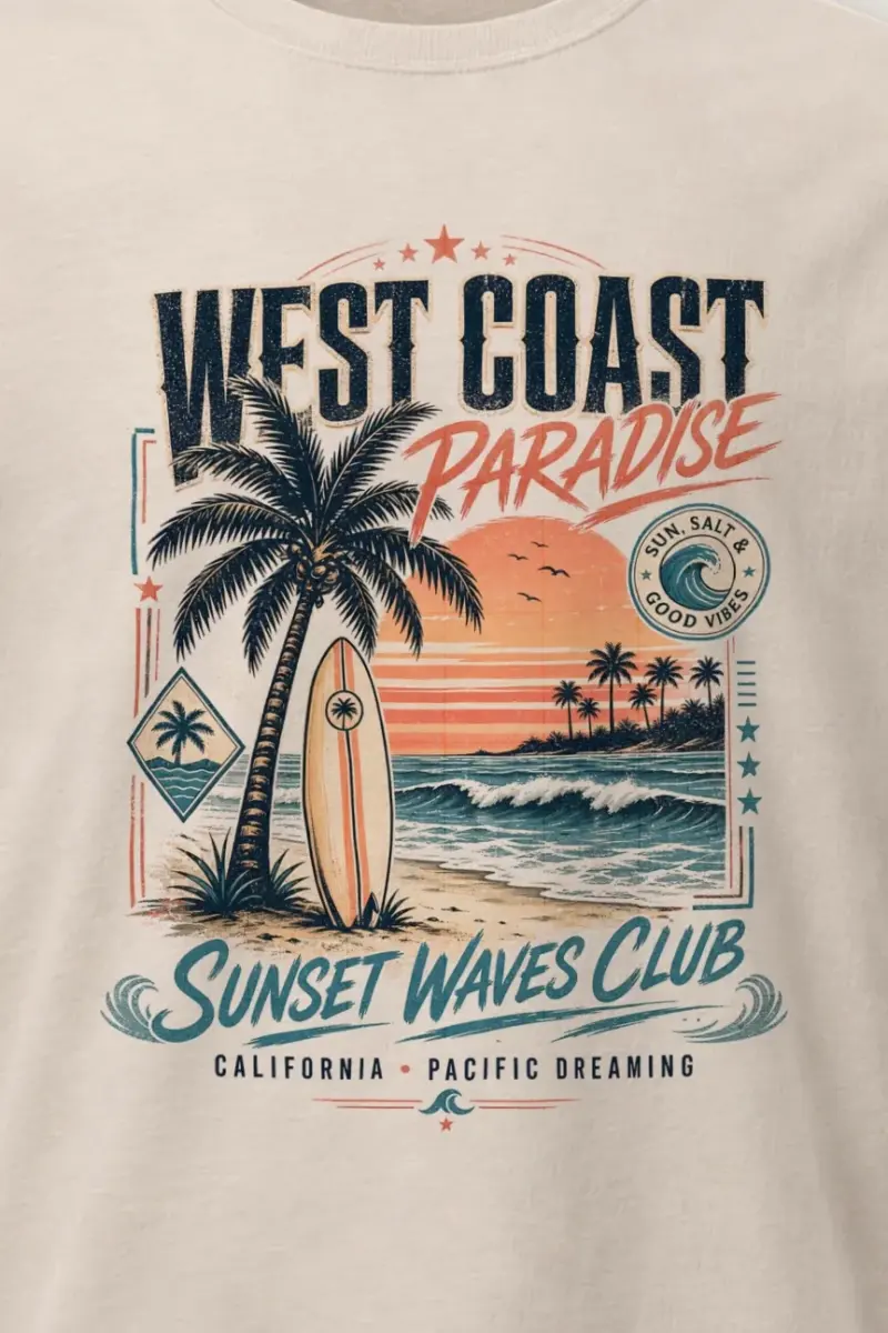 "Sunset Waves Club" Heavyweight Unisex Crewneck T-shirt