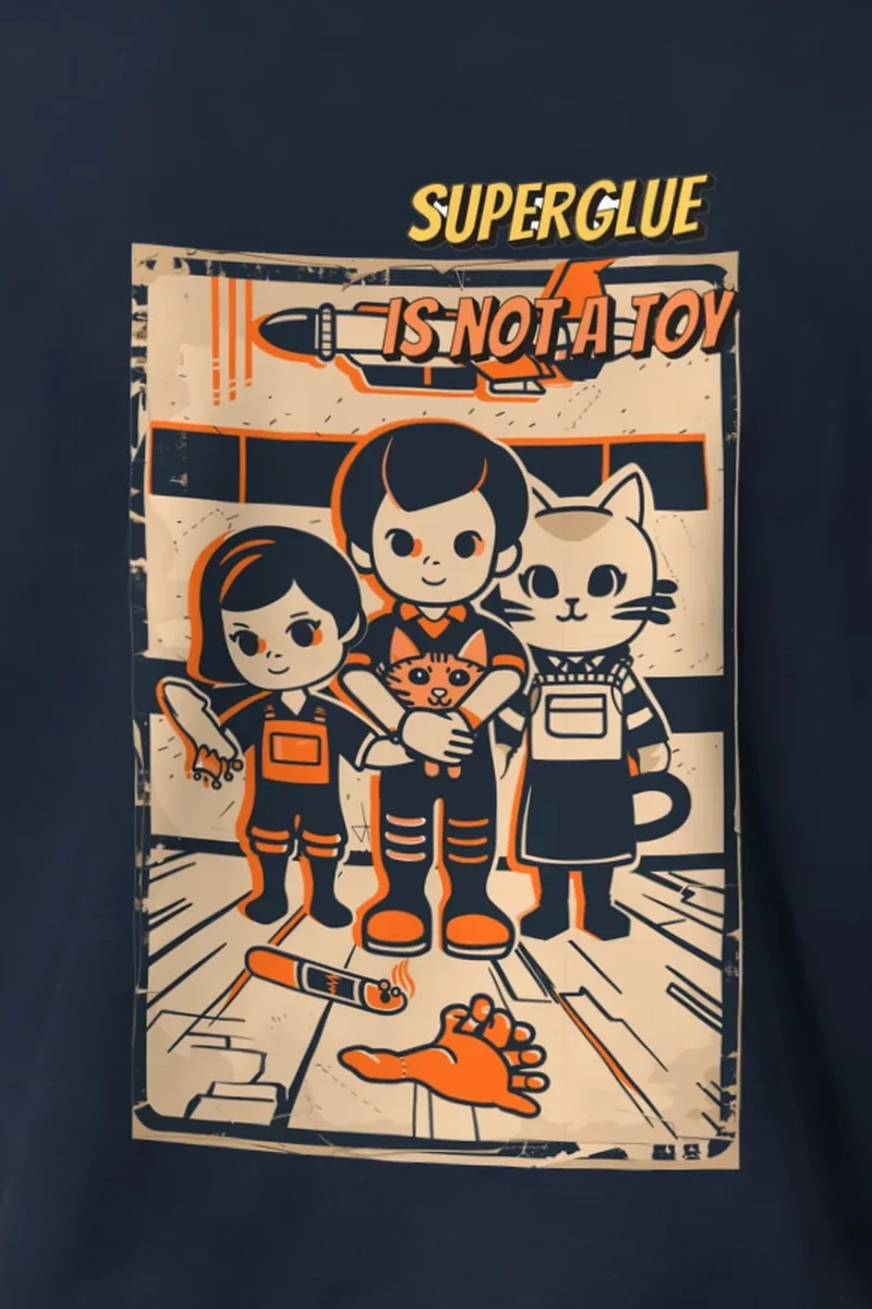 "Superglue Is Not a Toy" Heavyweight Unisex Crewneck T-shirt - the graphic up close