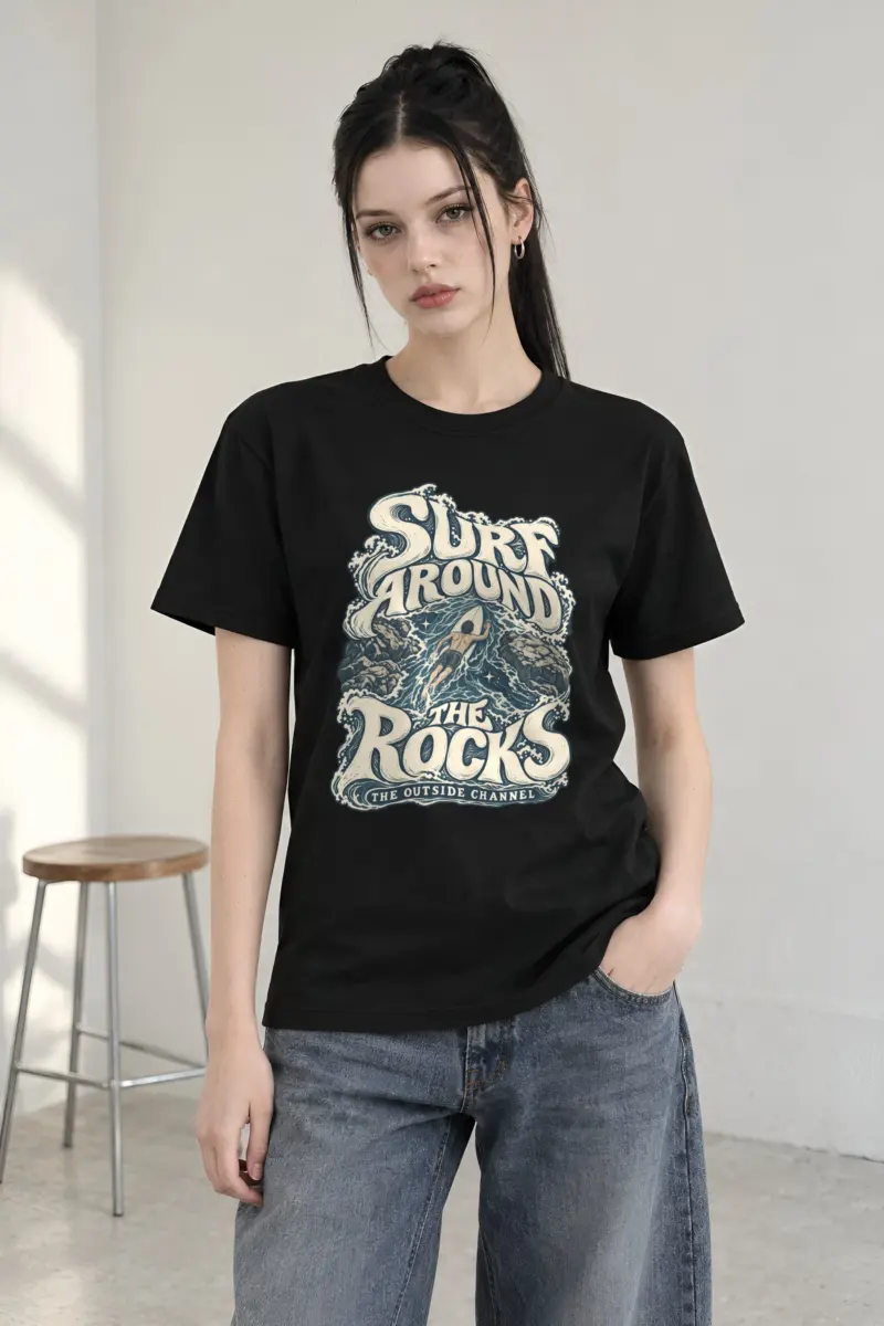 "Surf Around the Rocks" Heavyweight Unisex Crewneck T-shirt
