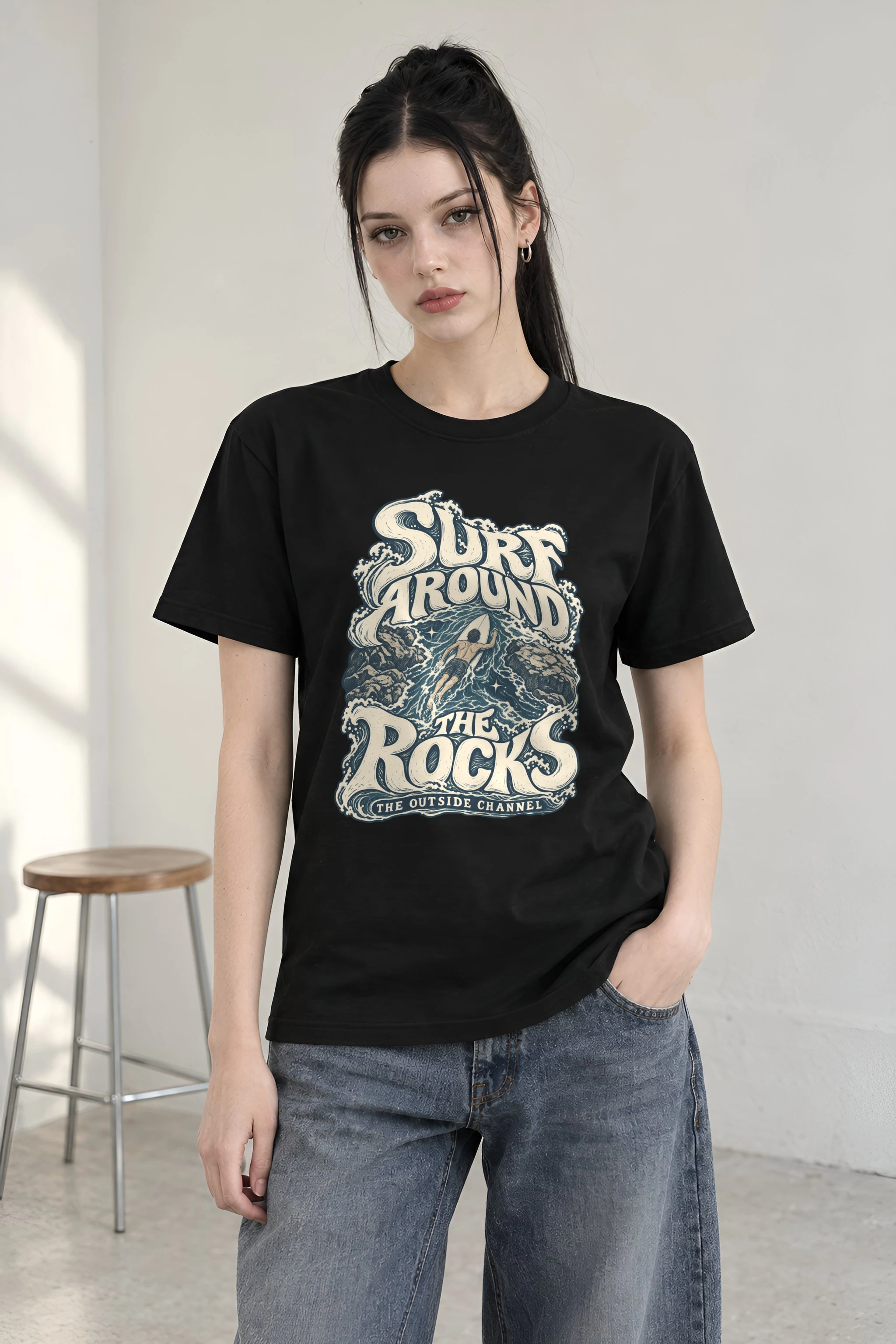 "Surf Around the Rocks" Heavyweight Unisex Crewneck T-shirt