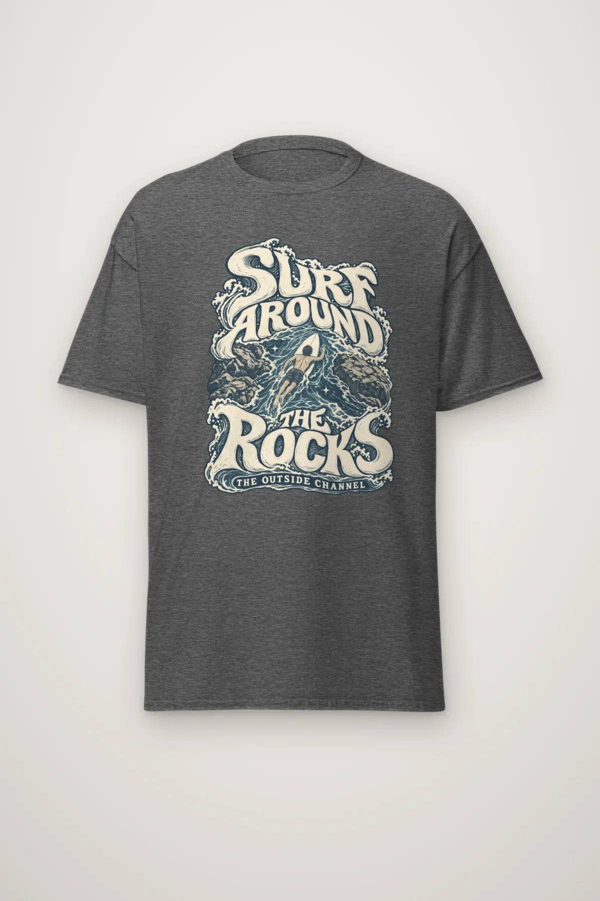 "Surf Around the Rocks" Heavyweight Unisex Crewneck T-shirt